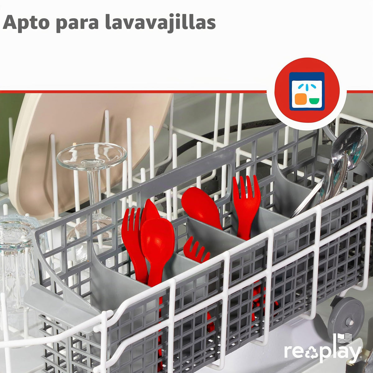 Re Play - Tenedores y cucharas para niños pequeños, paquete de 8 sin estuche de transporte, 4 tenedores para niños con puntas redondeadas y 4 cucharas profundas para niños pequeños, utensilios de 0.2