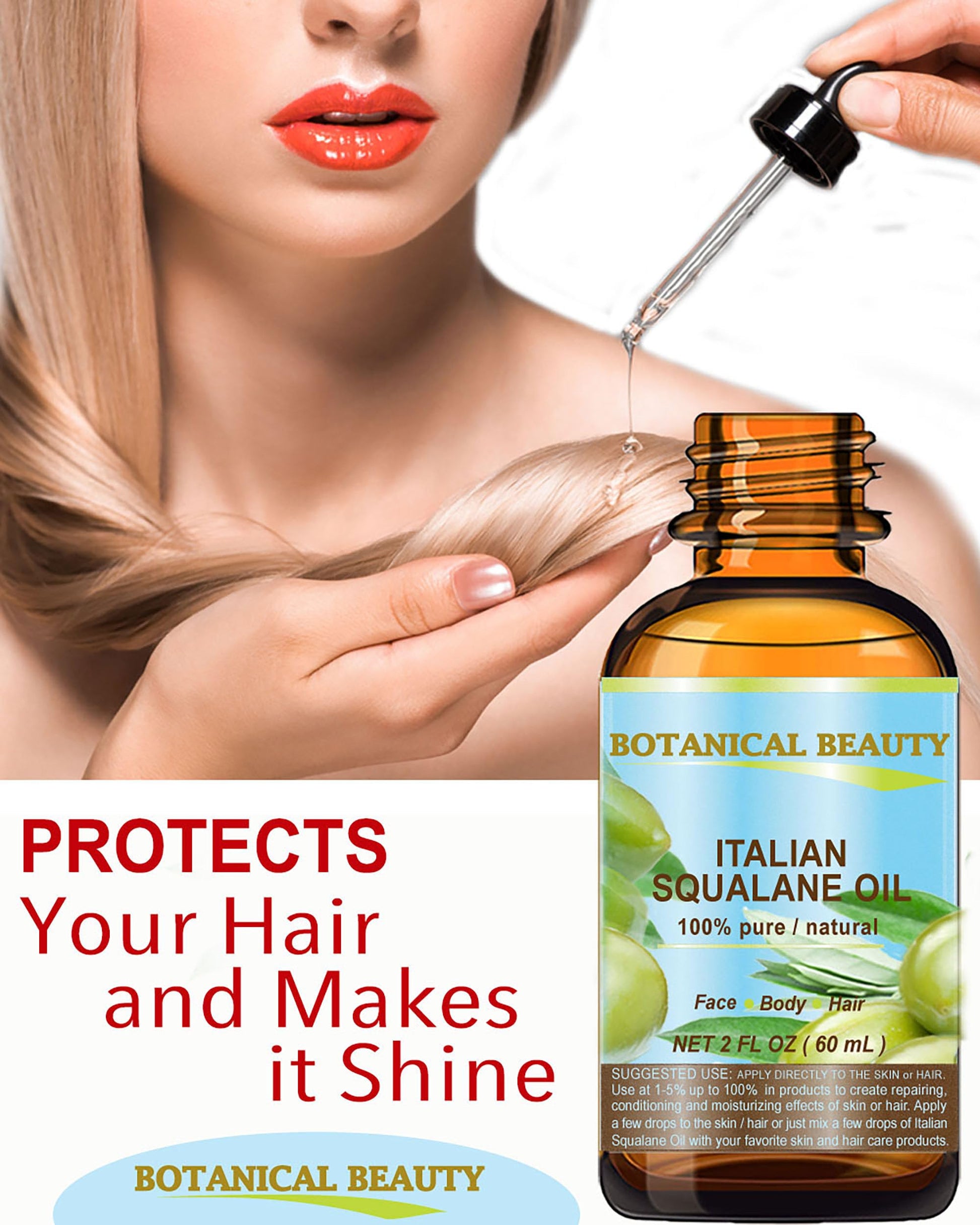 SQUALANE Italian. 100% Pure / Natural / Undiluted Oil. 100% Ultra-Pure Moisturizer for Face , Body & Hair. Reliable 24/7 skincare protection. 1 fl.oz- 30ml. by Botanical Beauty.