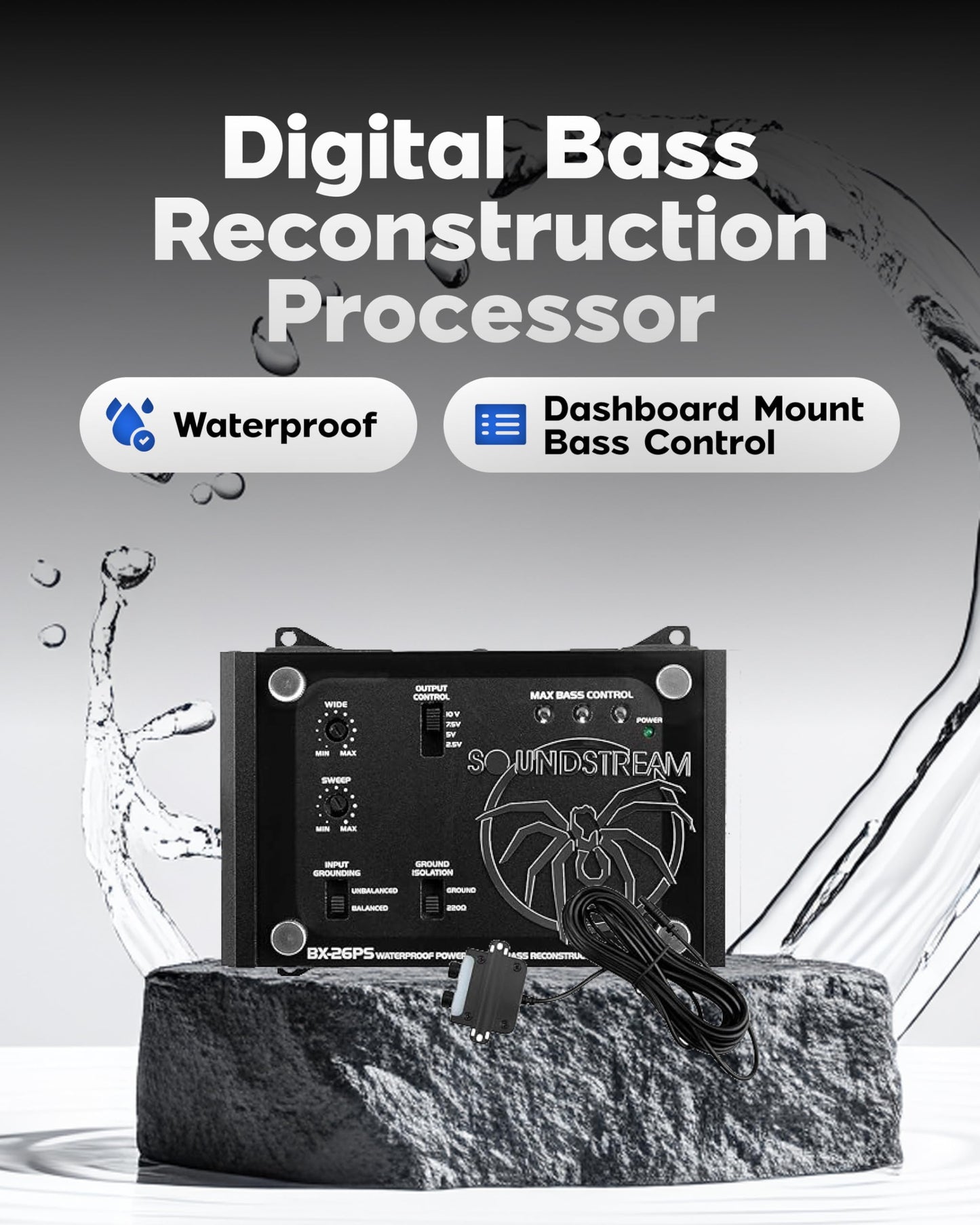 Soundstream BX-26PS IP66 - Procesador de bajo impermeable, máquina de bajo digital para coches, ATV, UTV, marina y motocicletas