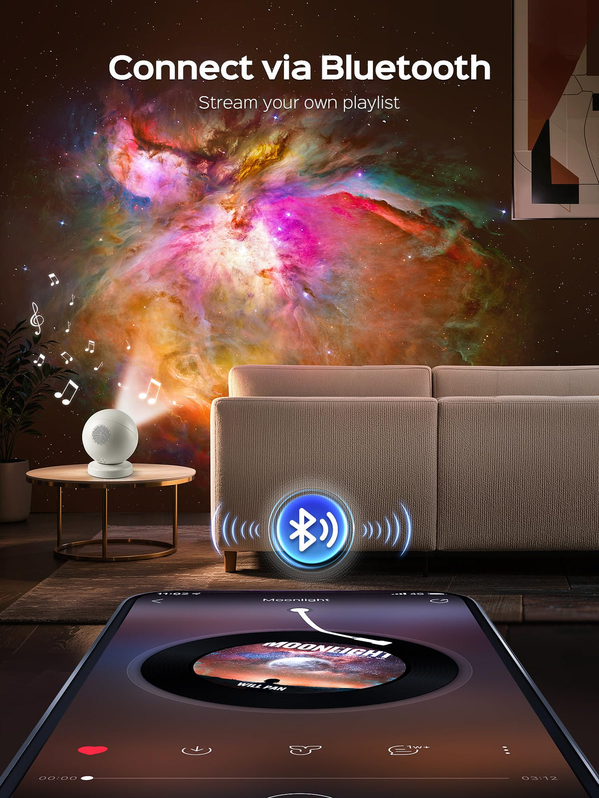 Proyector Galaxy FELITE Azul con Máquina de 29 Sonidos Relajantes y Altavoz Bluetooth con Temporizador Remoto