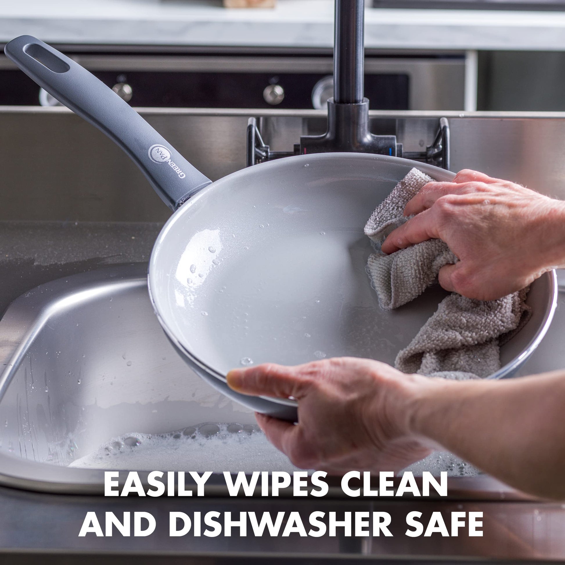 GreenPan Dover Healthy Ceramic antiadherente, juego de 10 ollas y sartenes de cocina, sin PFAS, apto para lavaplatos, mango de agarre cómodo, color gris