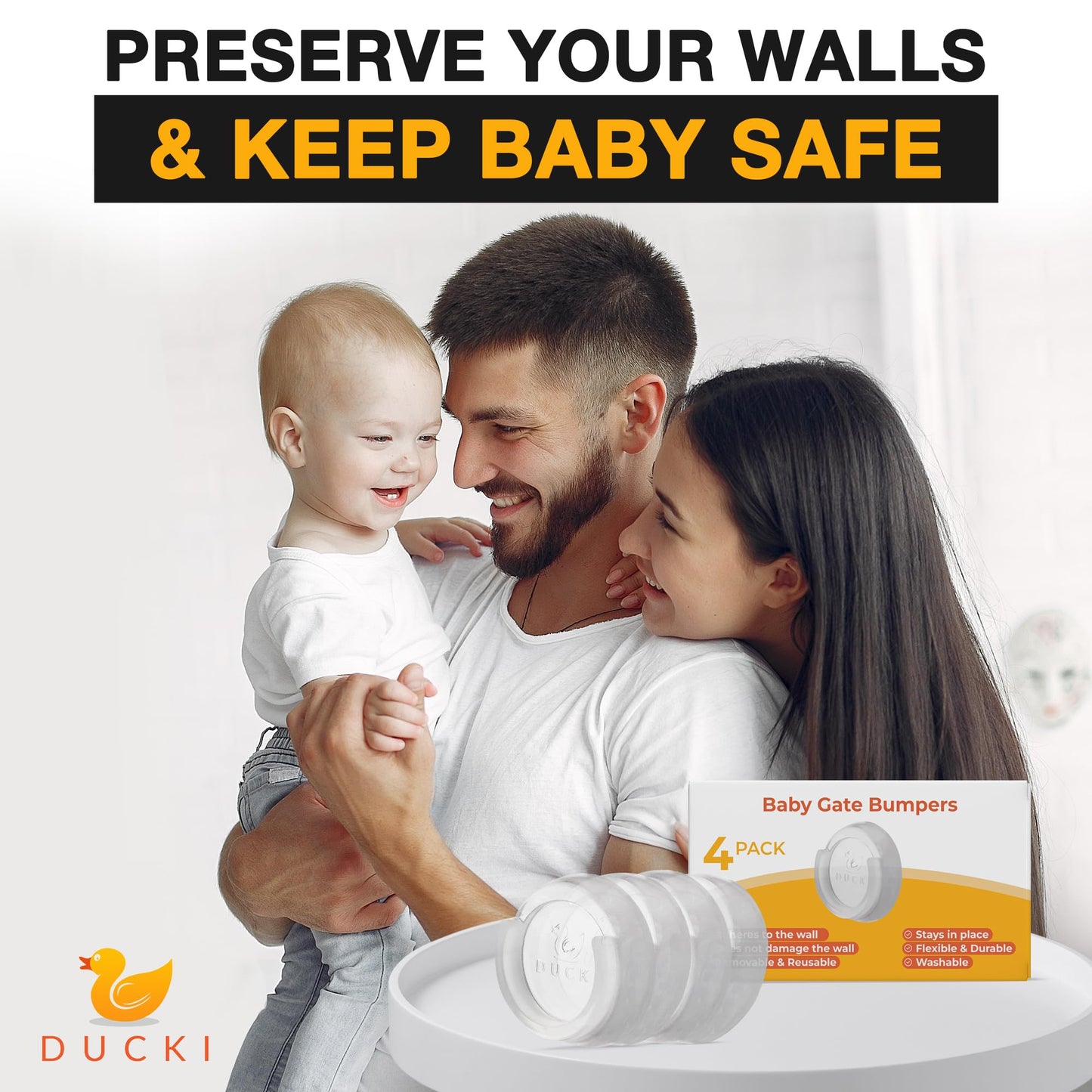 Ducki - Protector de pared para puerta de bebé, autoadhesivo, duradero y reutilizable, para bebés, puertas de mascotas, piezas de repuesto, protectores contra arañazos en la puerta, kit de seguridad