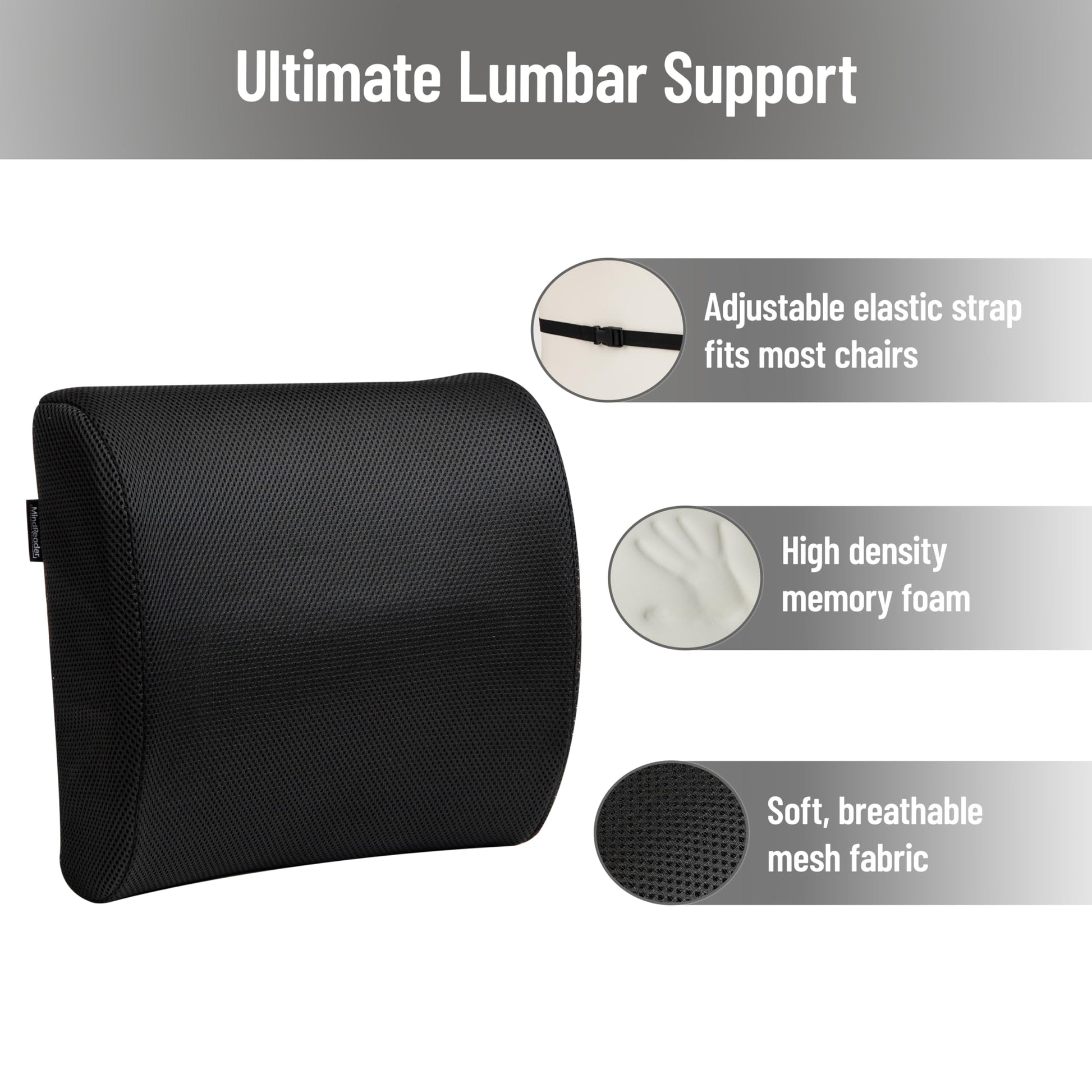 Cojín Ergonómico Mind Reader Negro con Espuma Viscoelástica para Silla de Oficina