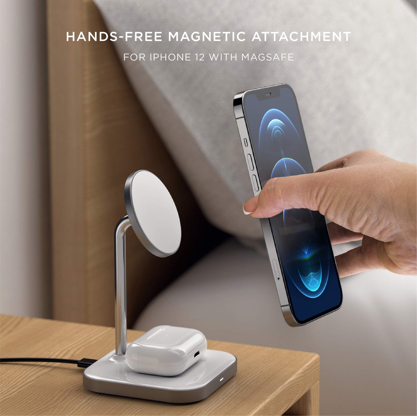 SATECHI Soporte de Carga Magnética Inalámbrica 2-en-1 de Aluminio - Compatible con iPhone 15 Pro Max/15 Pro/15/15 Plus, iPhone 14 Pro/14/14 Plus, AirPods Pro