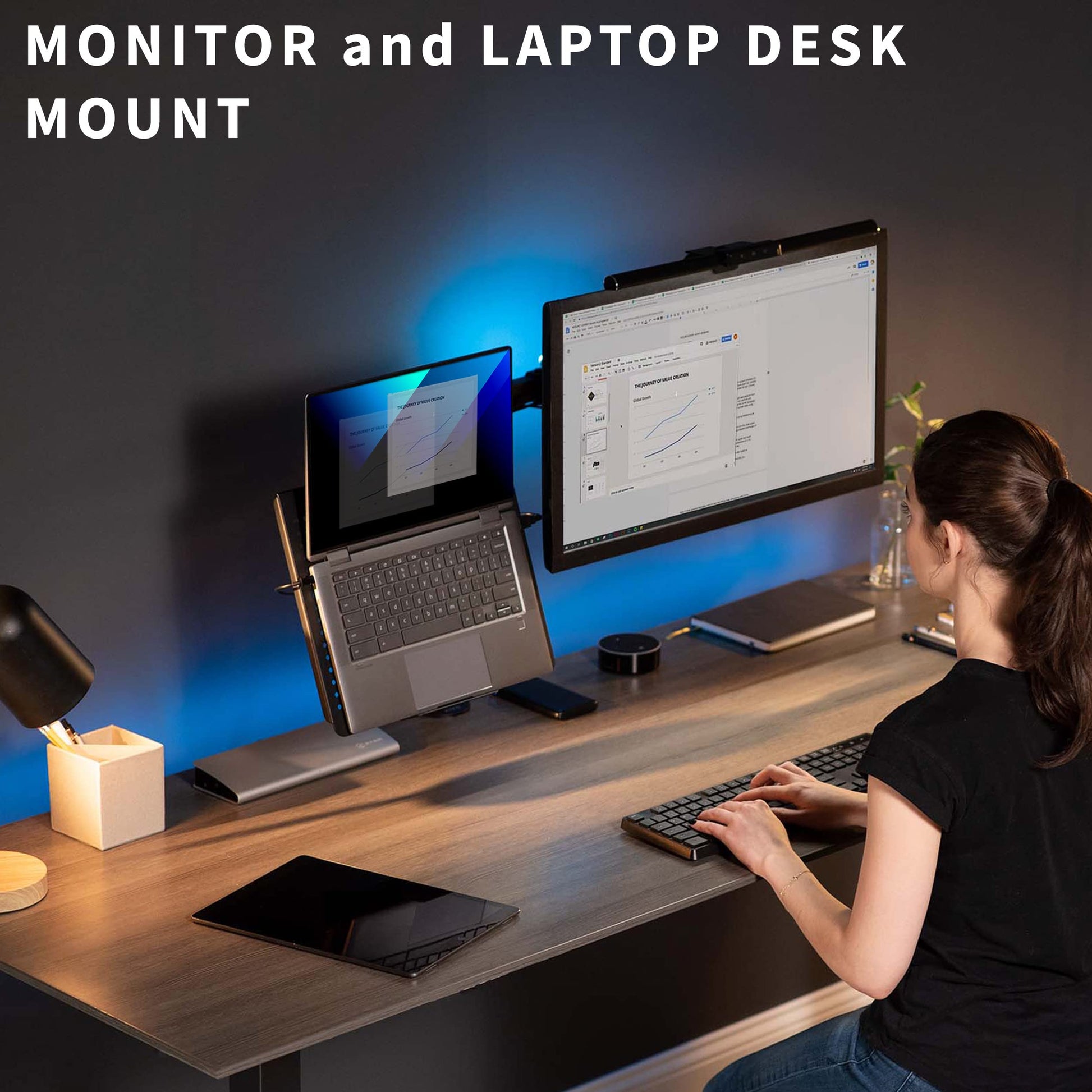 Soporte Ajustable VIVO Negro para Monitor Individual de 13 a 32 Pulgadas y Portátil con Opciones de Ojales