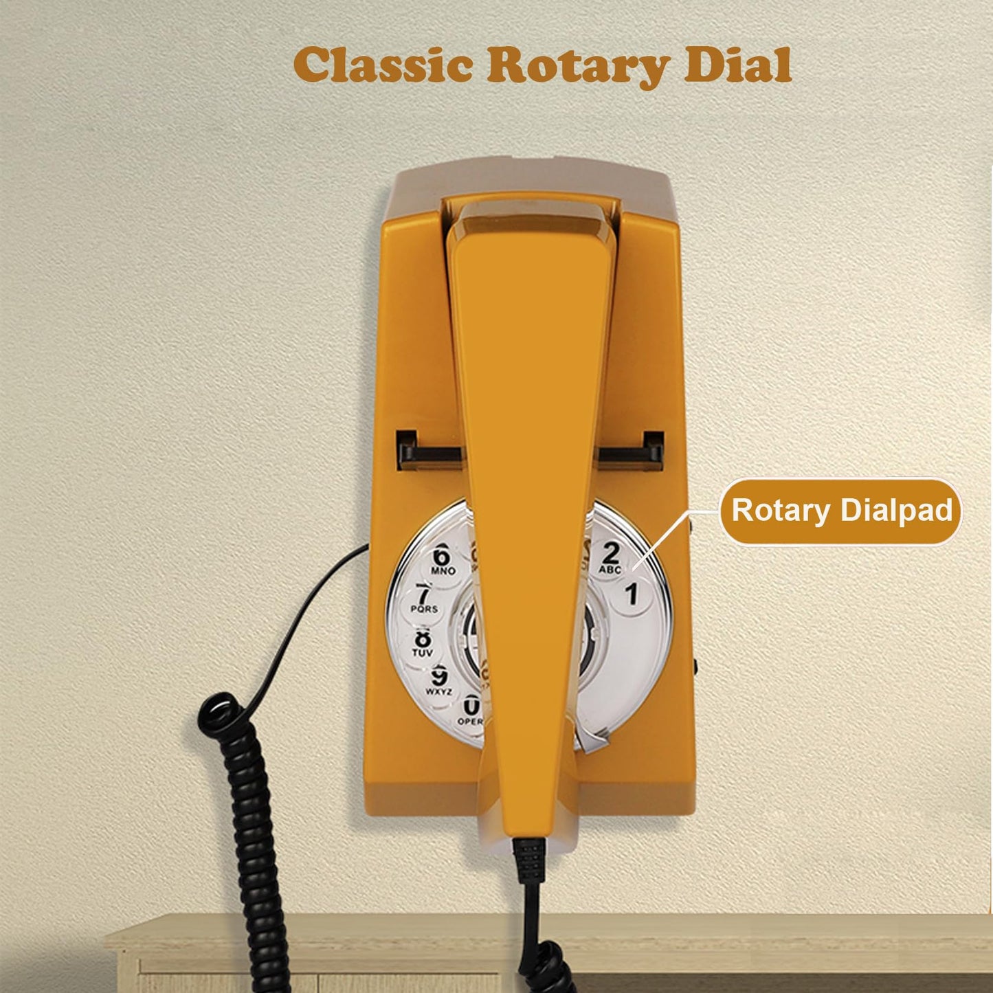 Teléfono Retro, Teléfono de Pared con Cable Artisam, Teléfono Fijo de Pared Vintage, Teléfono de Pared de Estilo Antiguo con Disco Rotatorio Montado en la Pared para Casa, Oficina, Hotel, Escuela