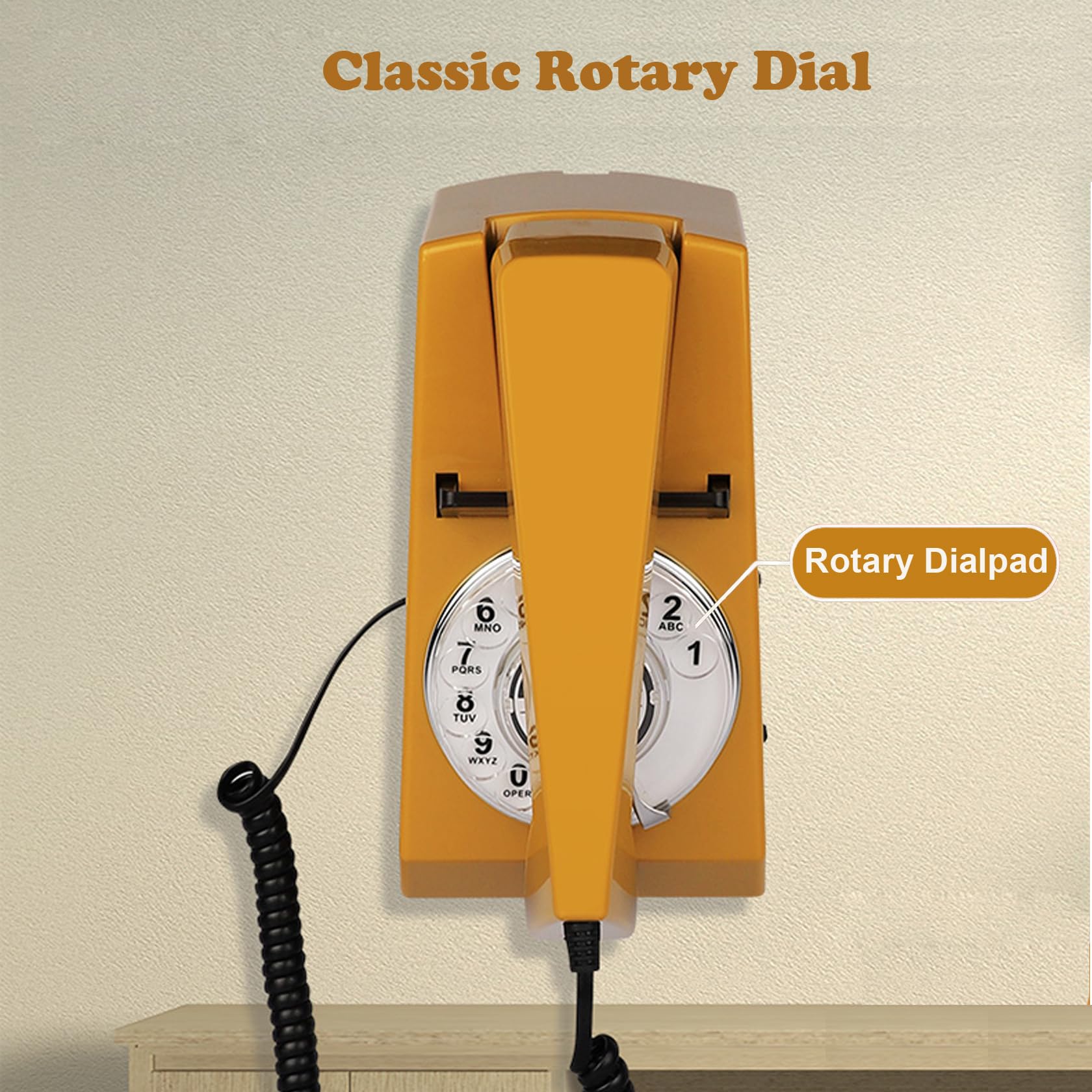 Teléfono Retro, Teléfono de Pared con Cable Artisam, Teléfono Fijo de Pared Vintage, Teléfono de Pared de Estilo Antiguo con Disco Rotatorio Montado en la Pared para Casa, Oficina, Hotel, Escuela