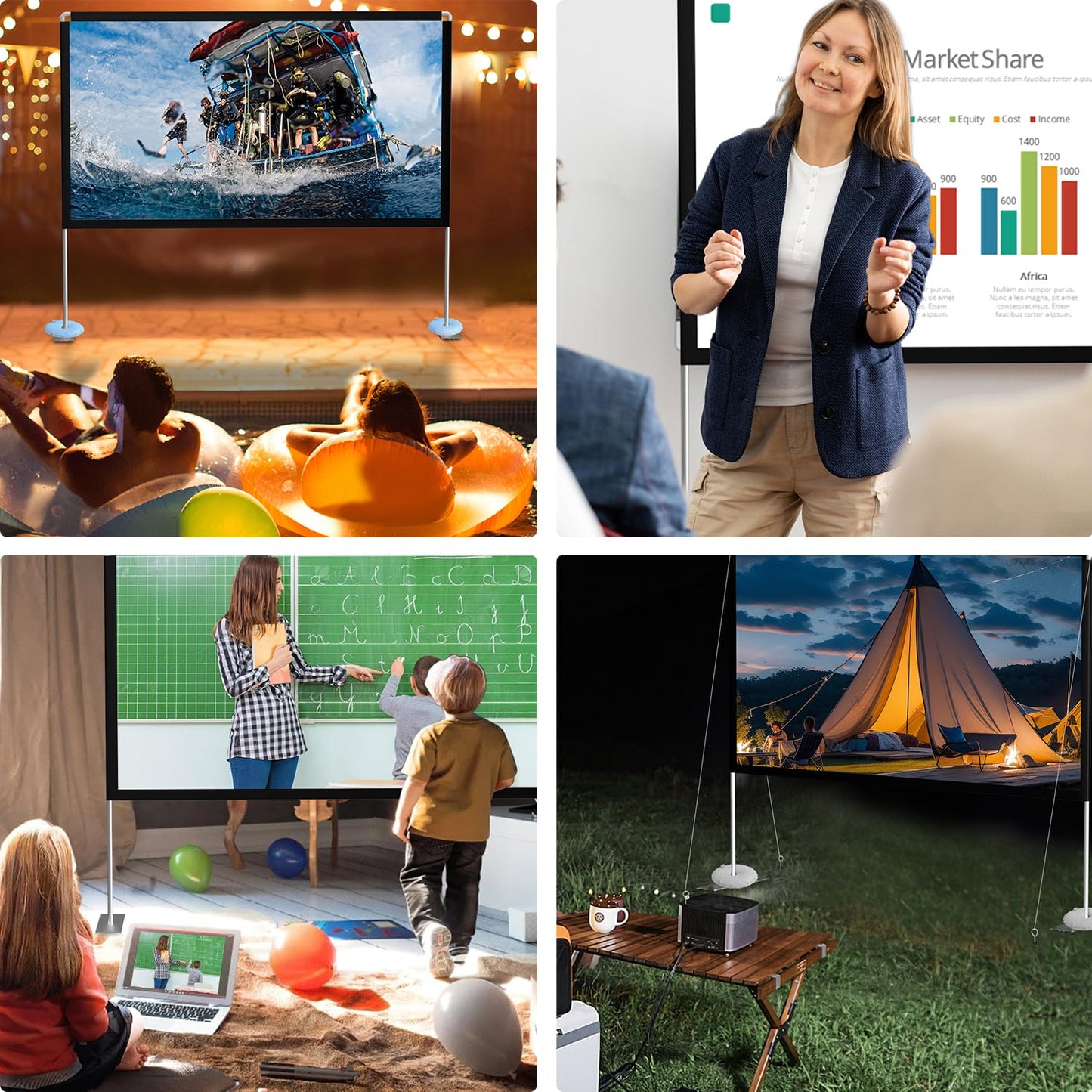 Soporte de visualización para proyector portátil para exteriores: visualización de proyección de película de 80 pulgadas 4K HD16:9 visualización exterior con bolsa de transporte para cine en casa,