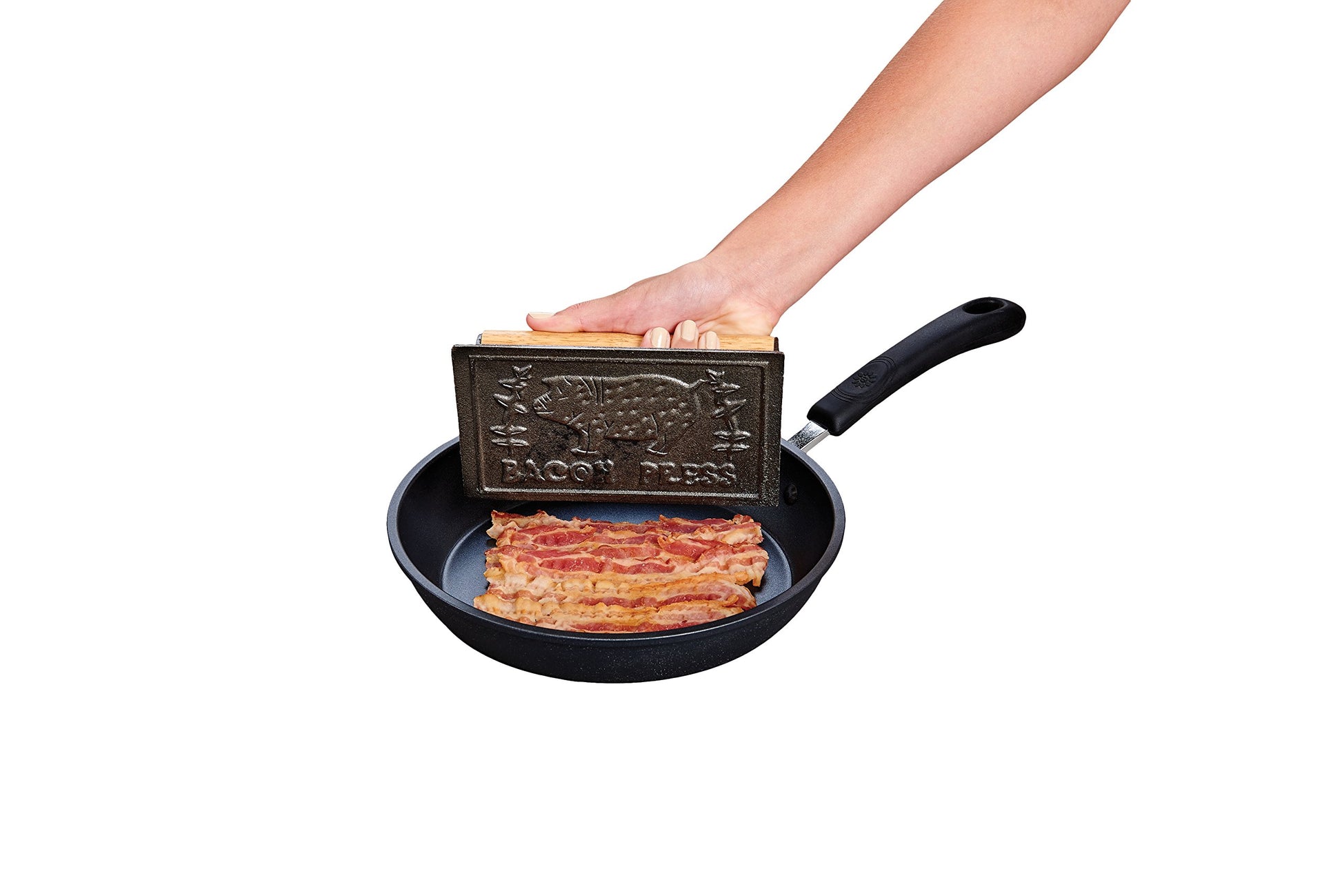 HIC - Parrilla de hierro fundido pesado para hamburguesas panini, salchichas y prensa para tocino, Rectangle, Plateado, 1