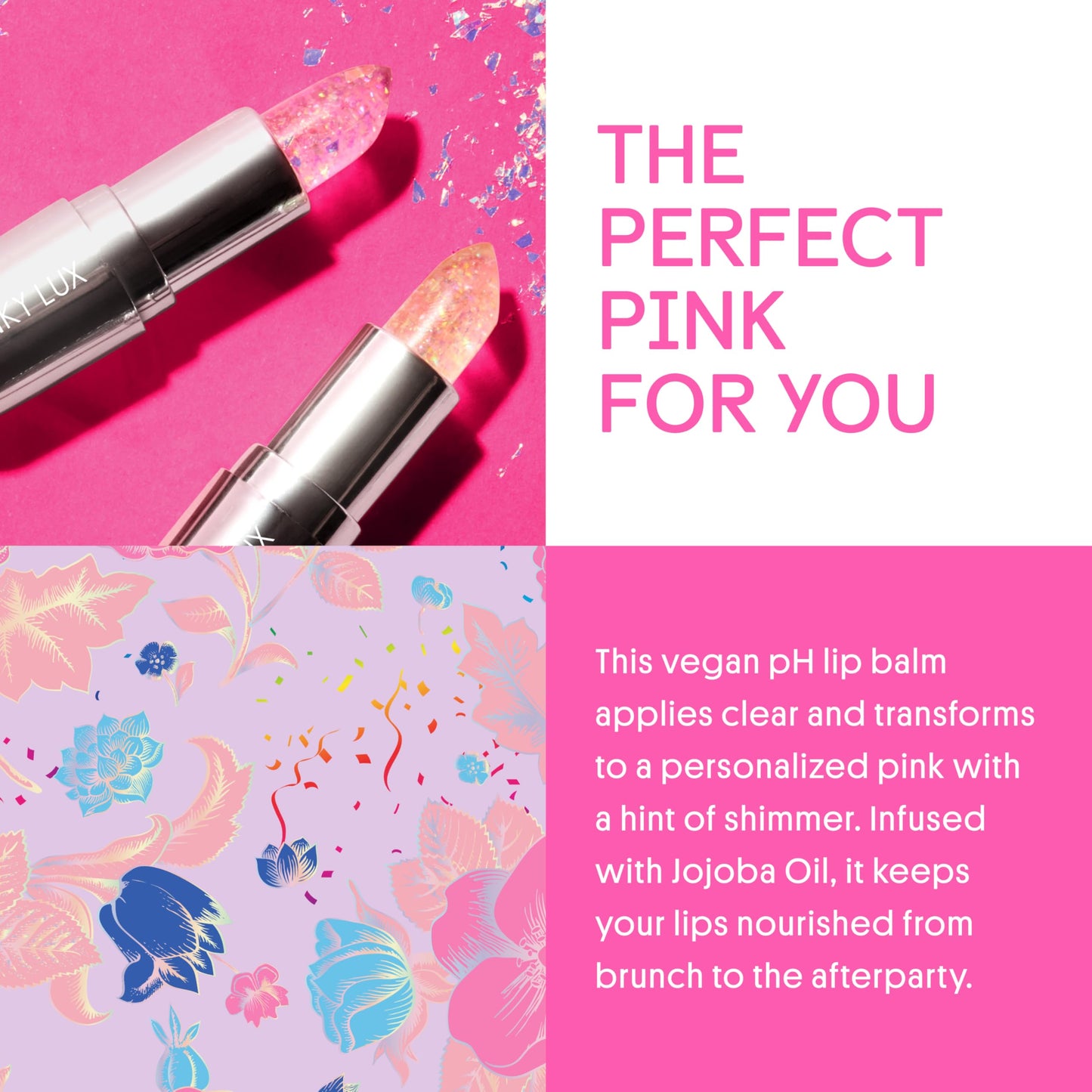 Winky Lux- Bálsamo labial Glitter Confetti, lápiz labial que cambia de color con el pH, bálsamo labial vegano y libre de crueldad animal, hidrata y da volumen, S