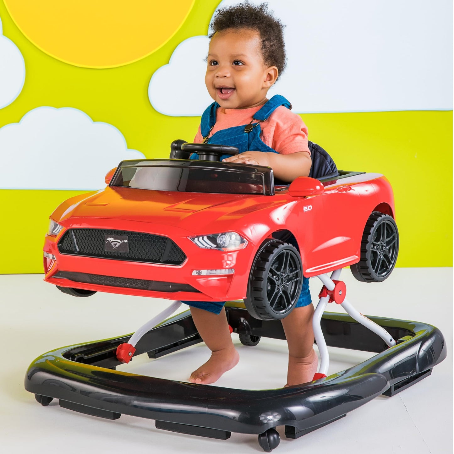 Bright Starts 3 Ways To Play Walker - Ford Mustang, Ages 6 Months +, Red
