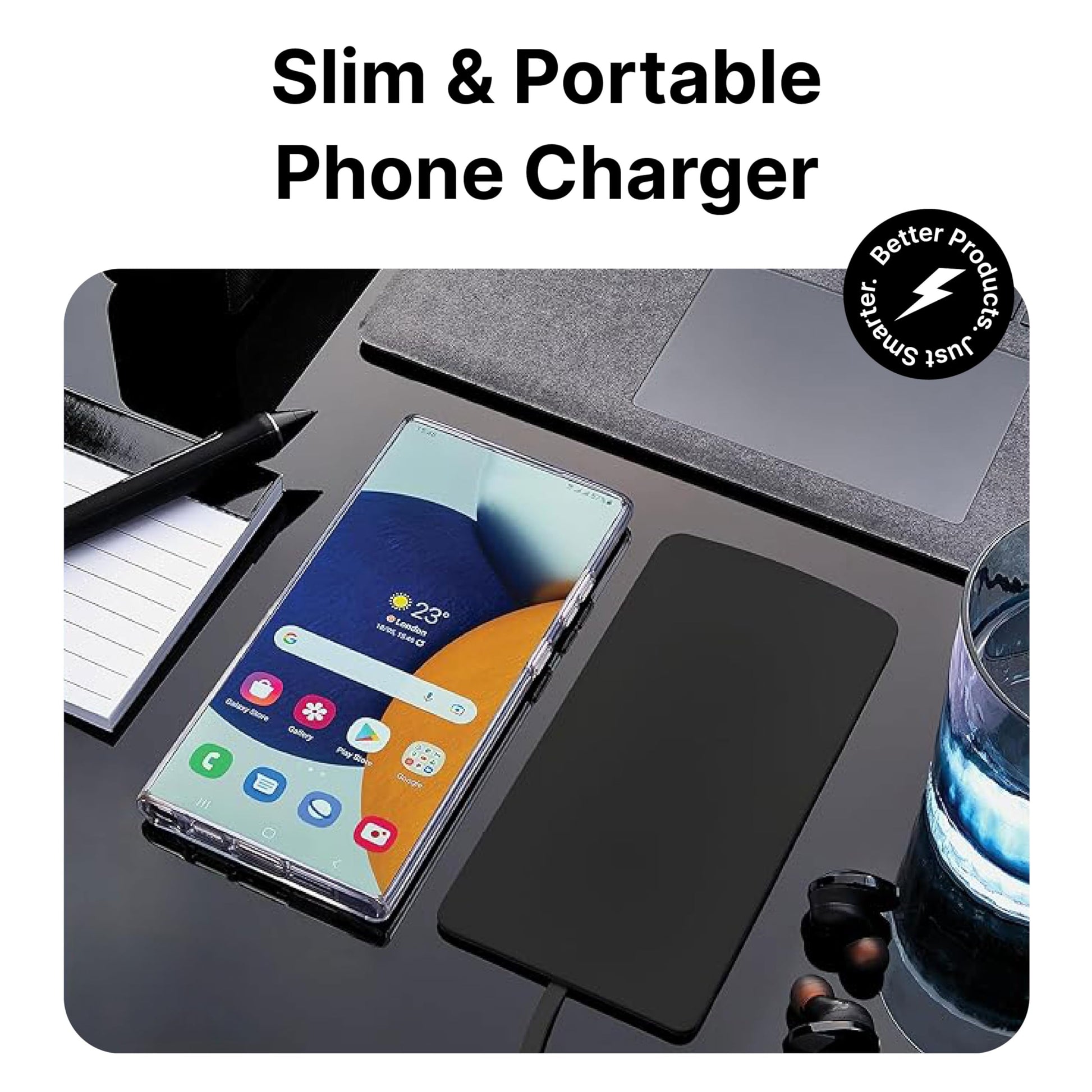 It's Just Smart - Cargador inalámbrico ultra delgado, hasta 15 W de carga rápida, cargador de teléfono con certificación Qi compatible con Samsung, iPhone y todos los dispositivos habilitados para Qi