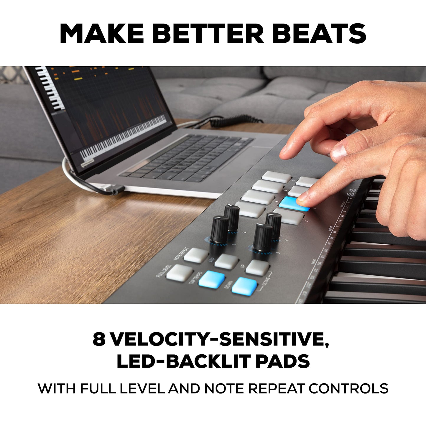 Alesis V61 MKII - Teclado Controlador MIDI USB, 61 teclas sensibles a la velocidad, 8 Pads con Full Level, Arpegiador, Rueda Pitch/Mod, Note Repeat y Suite de software