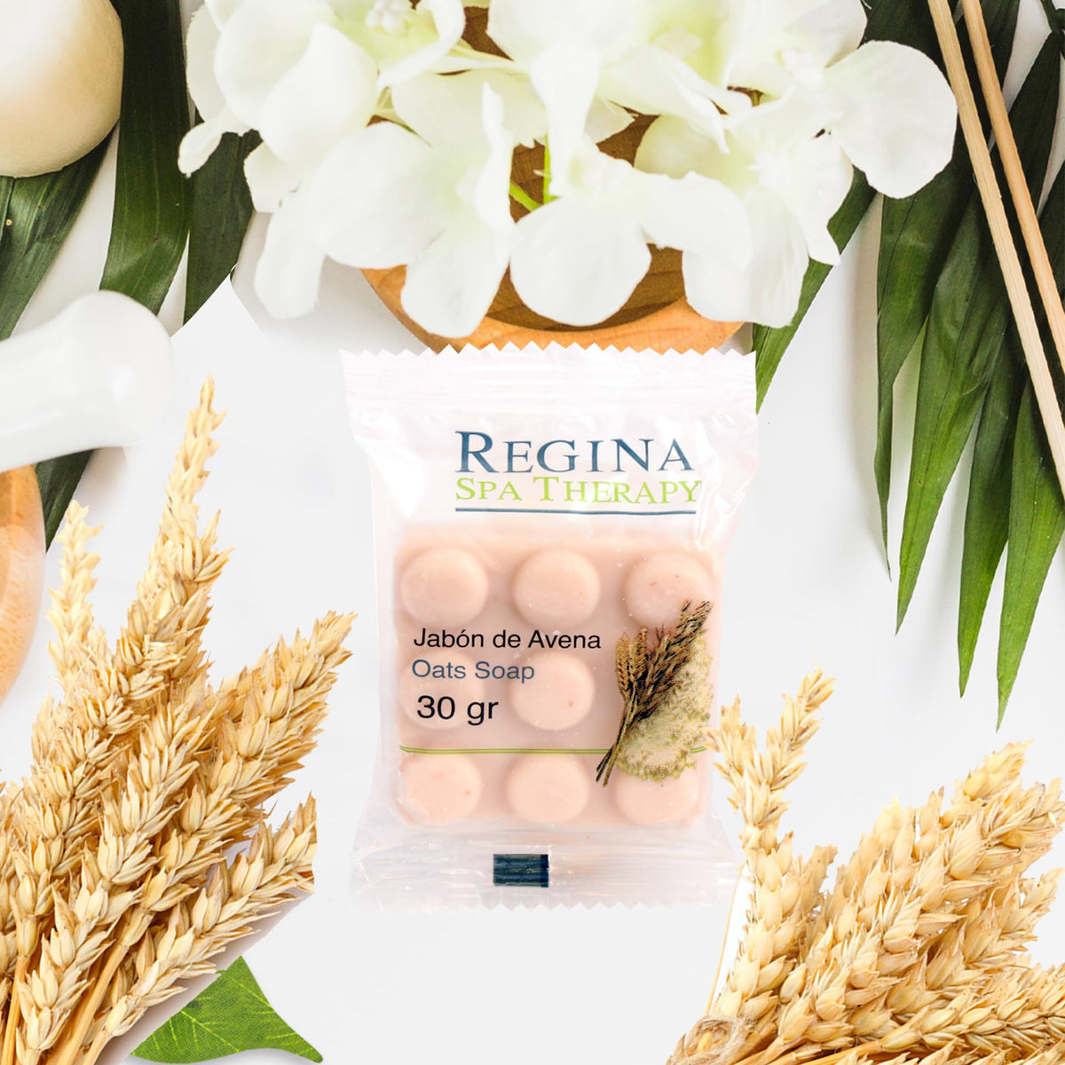 Regina Spa Therapy Jabón Corporal de Avena Natural 30g | Limpieza Nutritiva para Cuerpo y Manos | Amenidades para Hoteles, Airbnb, Spa | Jabones Naturales | Caja con 250 Piezas