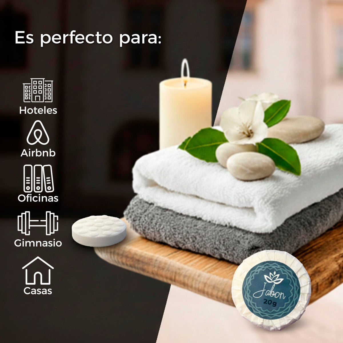 Caja de Jabón Corporal de 20g Con 500 Piezas, Mini Jabones Redondos Relajantes, Ideal Para Hoteles, Airbnb, Posadas, Hospitales, Spa, Jabon de Baño, Jabón Corporal Ecospa (Té Verde)
