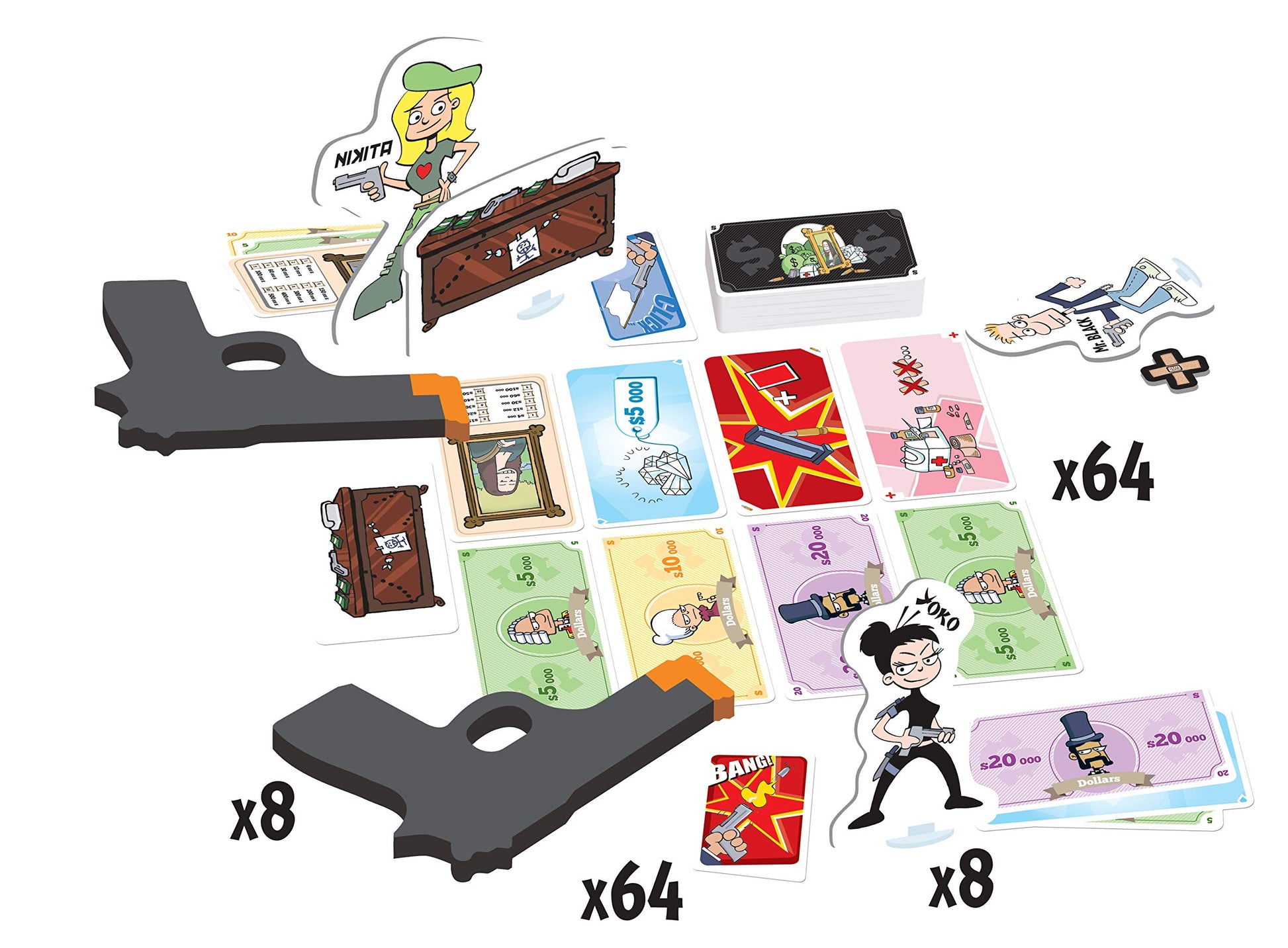 Cash 'N Guns Second Edition Party, juego de mesa de estrategia de robo de dinero, juego de gángster para adultos y niños, edades de 10 años en adelante, 4 a 8 jugadores, tiempo de juego promedio de 30 minutos, hecho por Repos Production
