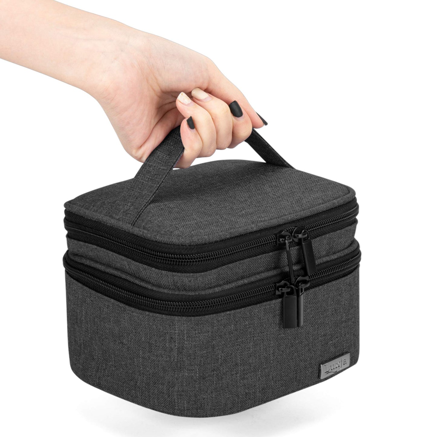 (Fit for 20 bottles, Black) - LUXJA Essential Oils Bag - Holds 20 Bottles (5ml-30ml, Also Fits for Roller Bottles), Double-Layer Organiser for Essential Oil and Accessories, Black
