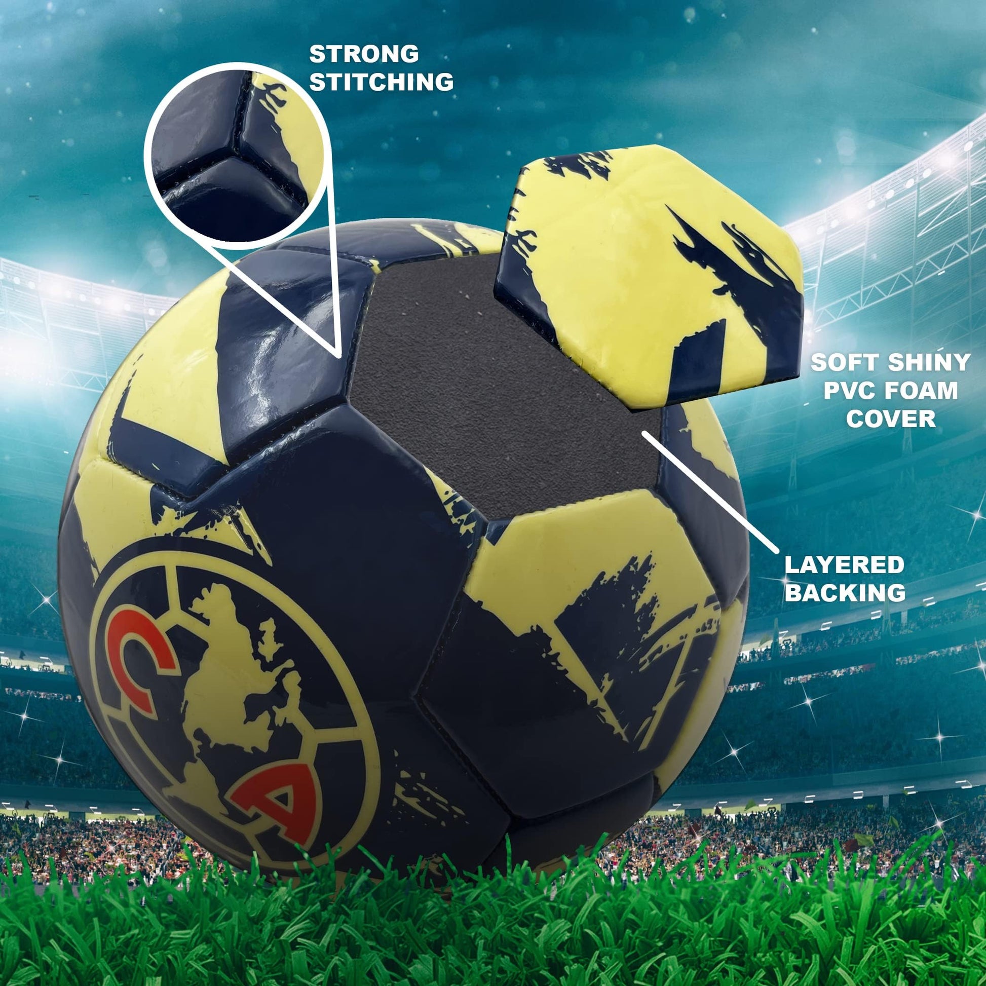 Icon Sports - Balón de fútbol con Licencia Oficial de World Cluams Regulation Junior Talla 3 | Club America, Cepillo para Polvo Azul Marino (CA93BL-N3)
