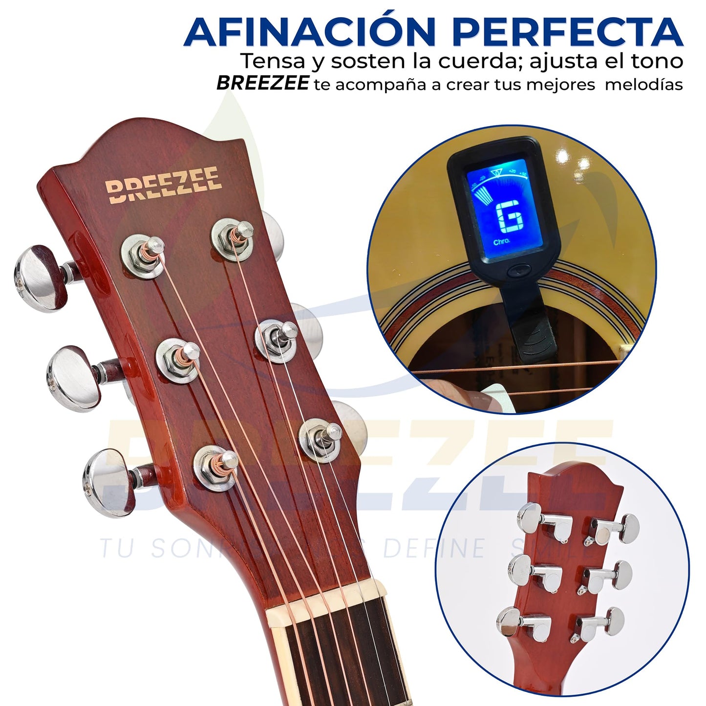 BREEZEE Guitarra Electroacústica de 40” Diseñada sobre Abeto, Merbau, Okume y Palisandro. Acabado de Barniz en Pulverización, Incluye Set de Accesorios Completo para Principiante
