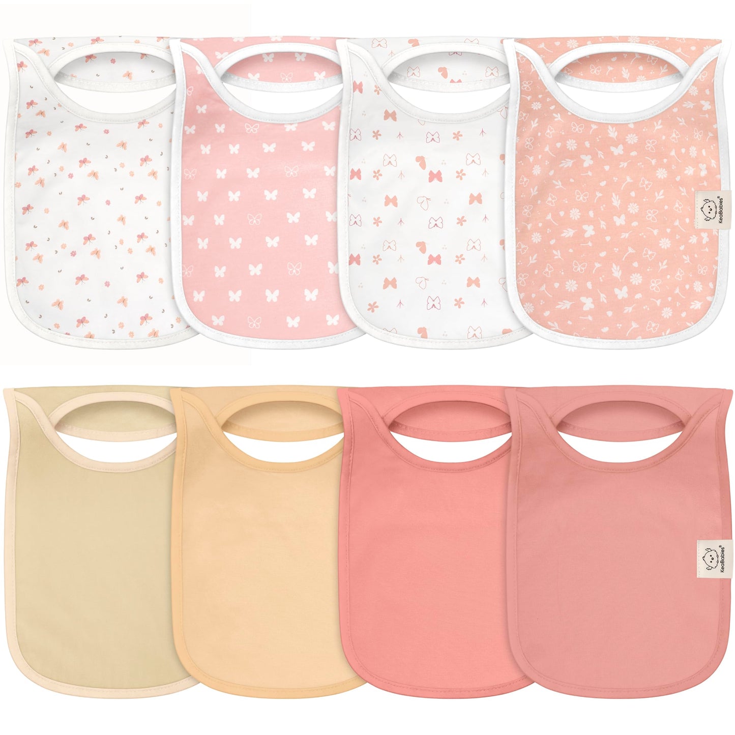 KeaBabies Paquete de 8 baberos para bebé, unisex, resistentes al agua, para niños y niñas, con diseño de mariposas