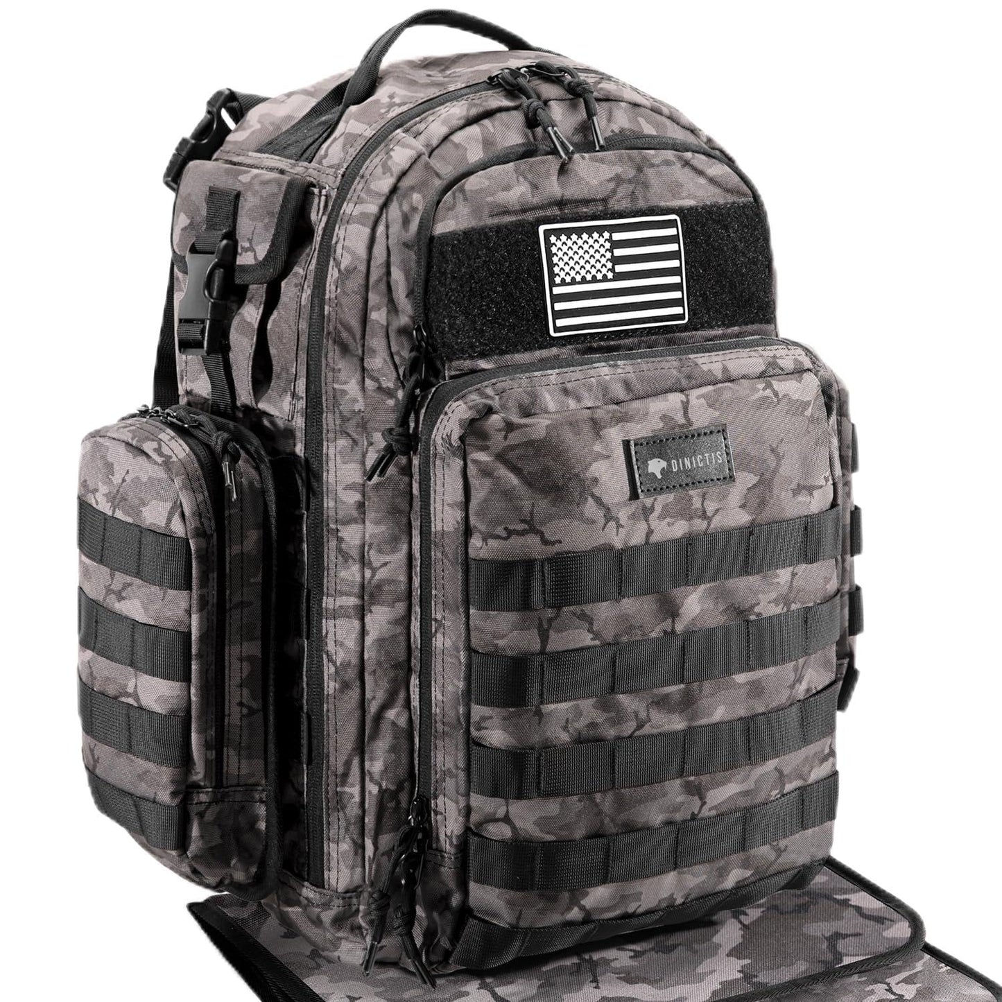 Dinictis - Bolsa de pañales para papá, mochila con cambiador de pañales, mochila militar con correas Molle, bolsa impermeable, bolsillo para toallitas para bebé, bolsillos aislados para botellas