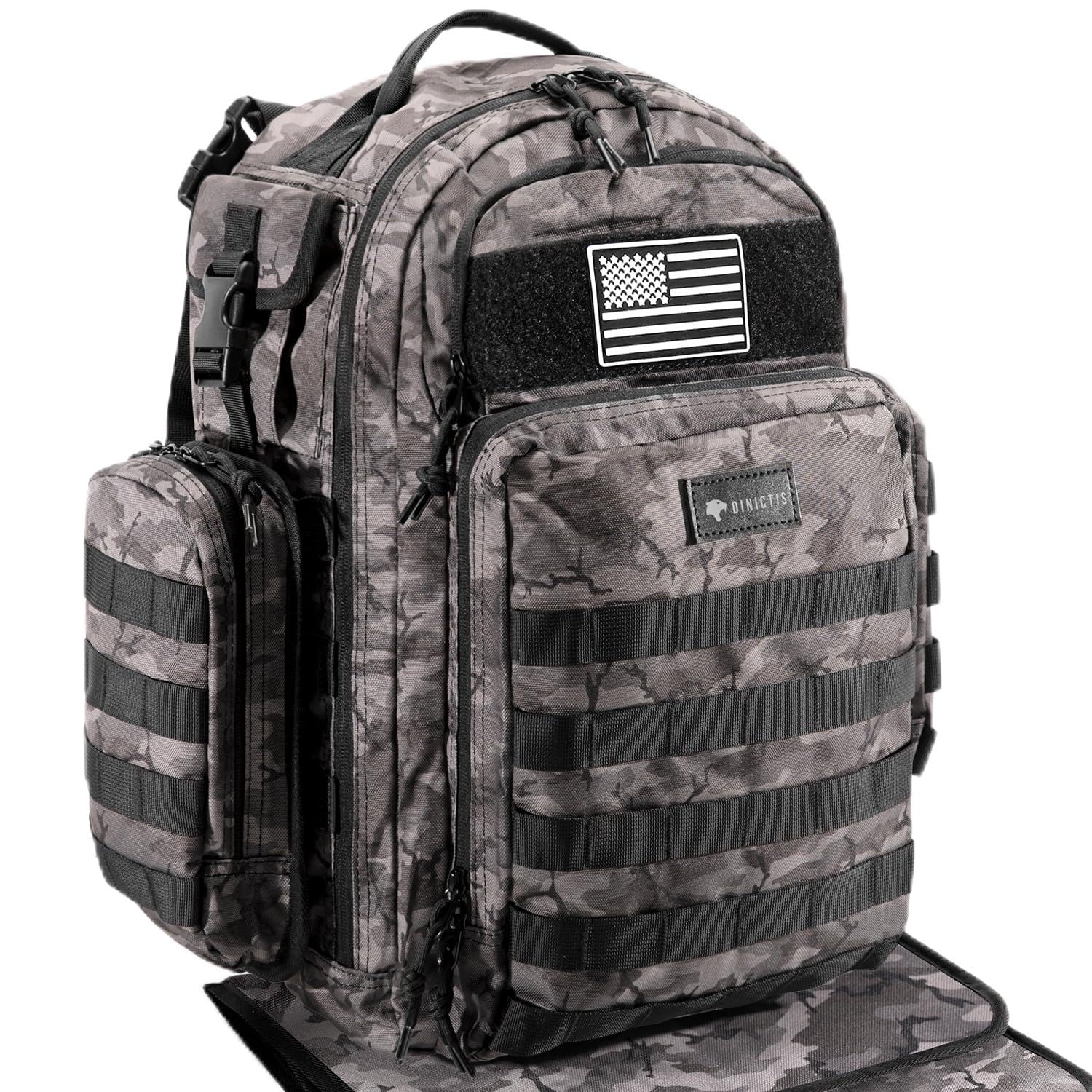 Dinictis - Bolsa de pañales para papá, mochila con cambiador de pañales, mochila militar con correas Molle, bolsa impermeable, bolsillo para toallitas para bebé, bolsillos aislados para botellas