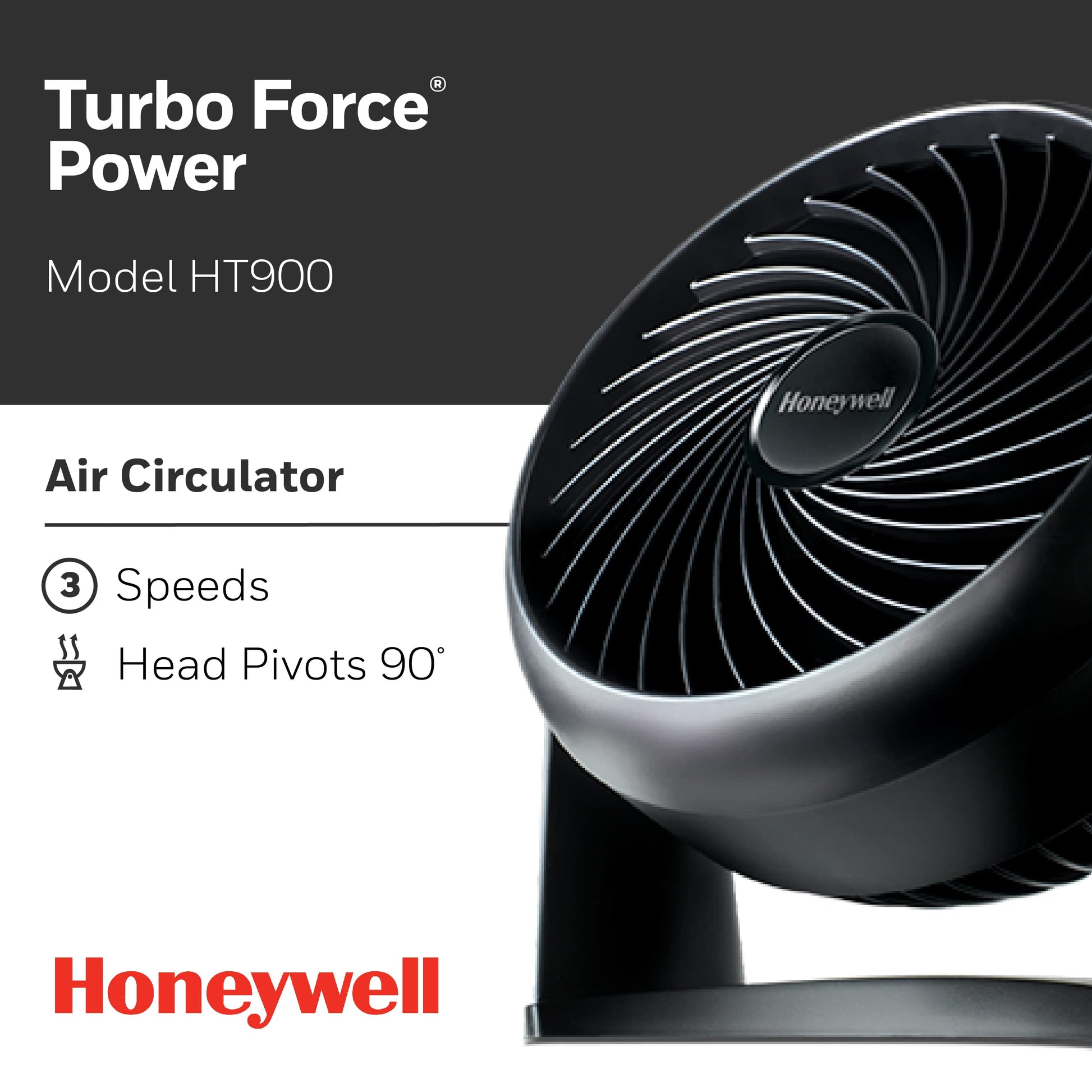 Honeywell HT-900 TurboForce - Ventilador de circulación de aire, color negro, tamaño pequeño