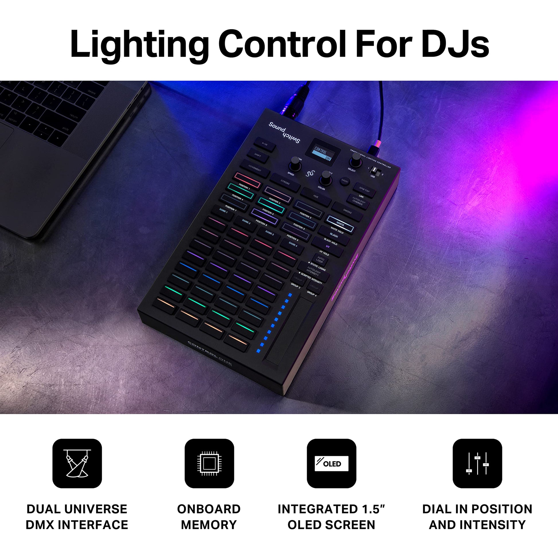 Controlador de Iluminación DMX SoundSwitch Control One Negro con Software y Soporte para Phillips Hue