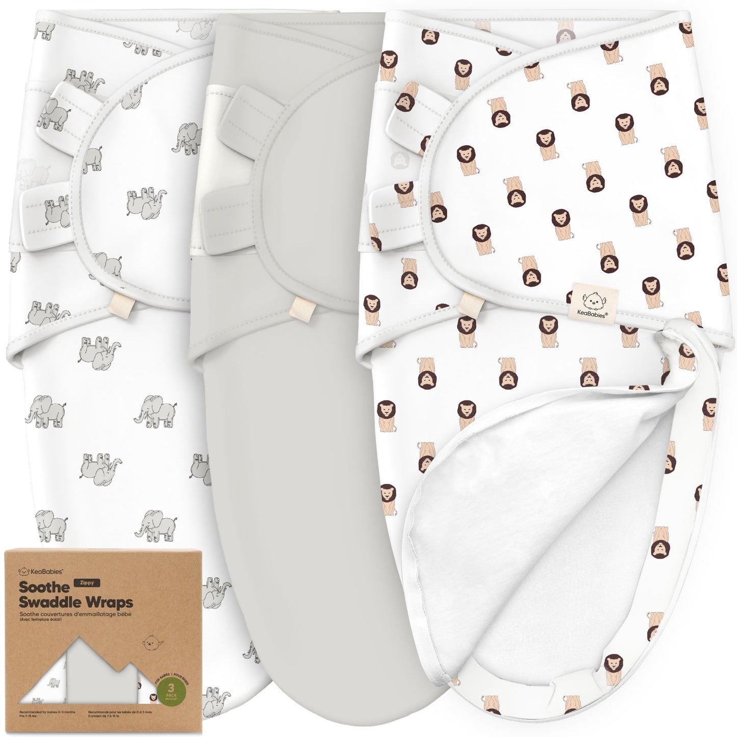 Sacos de dormir para bebé con cierre, paquete de 3 pañales para recién nacidos de 0 a 3 meses, bebés, niñas, niños, saco de dormir suave y duradero, manta de pañales fácil de cambiar (The Wild 2, OS)