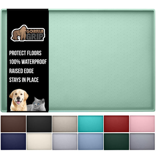 Gorilla Grip 100% Impermeable con Borde Elevado, Alfombrilla de alimentación de Silicona para Mascotas, sin BPA, Las Alfombrillas para Comida para Perros y Gatos contienen derrames, 16x10, Mint