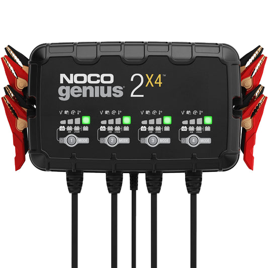 NOCO GENIUS2X4: Cargador Inteligente 6V/12V 8A de 4 Bancos (2A por Banco) – Mantenedor automático, Cargador Lento y desulfatador con protección contra sobrecarga – para baterías de Plomo y Litio
