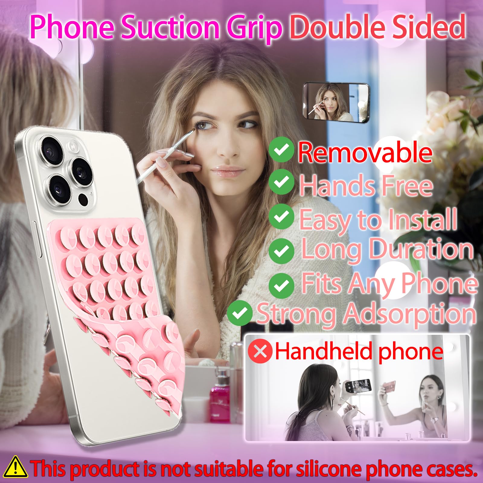Giumel - Juego de 1 funda de silicona con ventosa para teléfono de doble cara, accesorios para teléfono manos libres, soporte de agarre fuerte para selfies y videos, soporte de silicona calcomanía