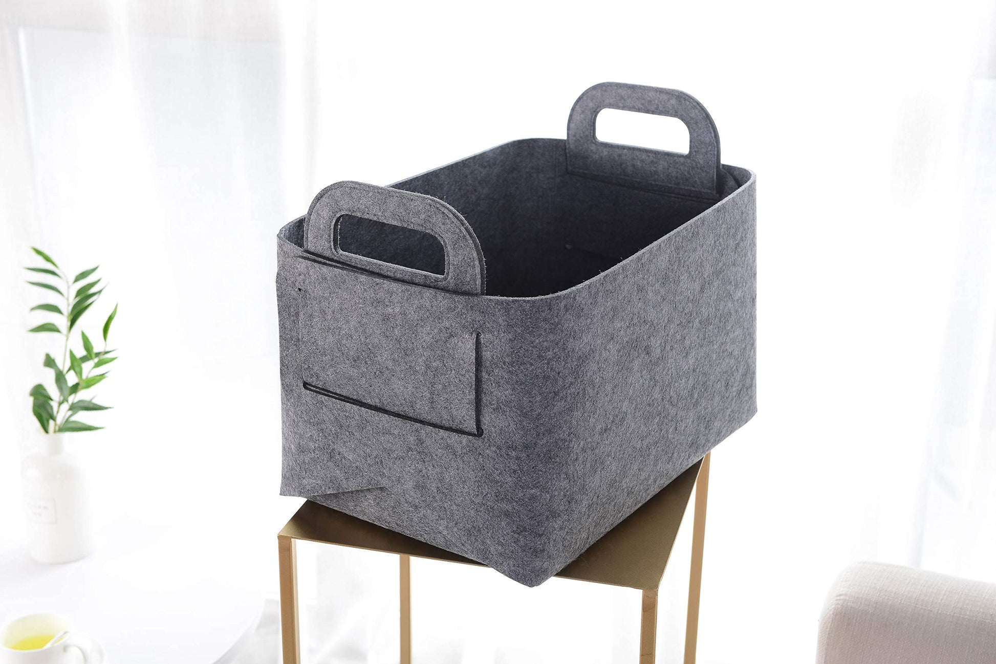 Minoisome - Cesta de almacenamiento de fieltro plegable y conveniente organizador de caja con asas de transporte para oficina, recámara, clóset, bebés, guardería, juguetes (gris, 15.7 pulgadas de