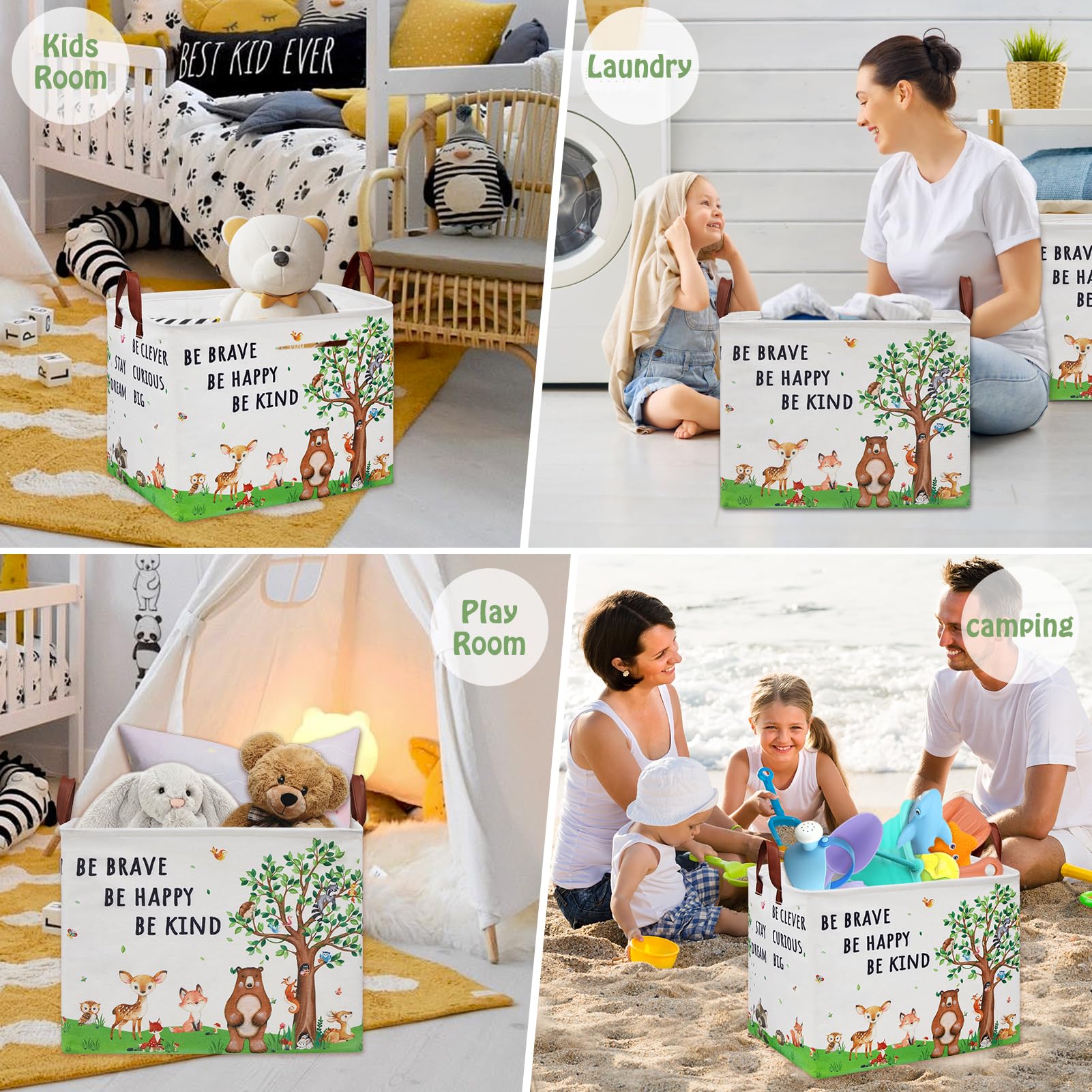 Woodland - Cesta de regalo para bebé, cesta de almacenamiento para niños, cesta de almacenamiento de animales de la selva, oso ciervo, conejo, cesta de almacenamiento plegable para ropa, libro de