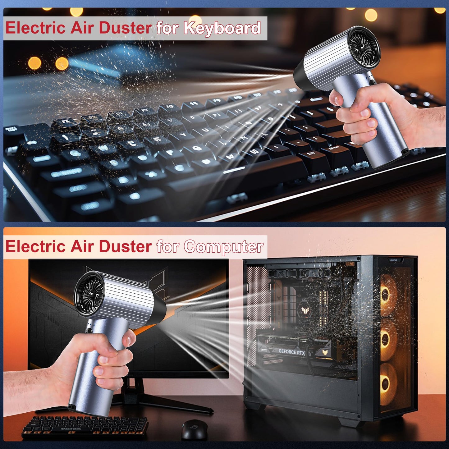 SDFM - Plumero de aire eléctrico, mini soplador súper potencia con motor sin escobillas, modo de 3 velocidades, sopladores de hojas ligeros para soplar hojas, limpieza de patio, teclado, PC, coche