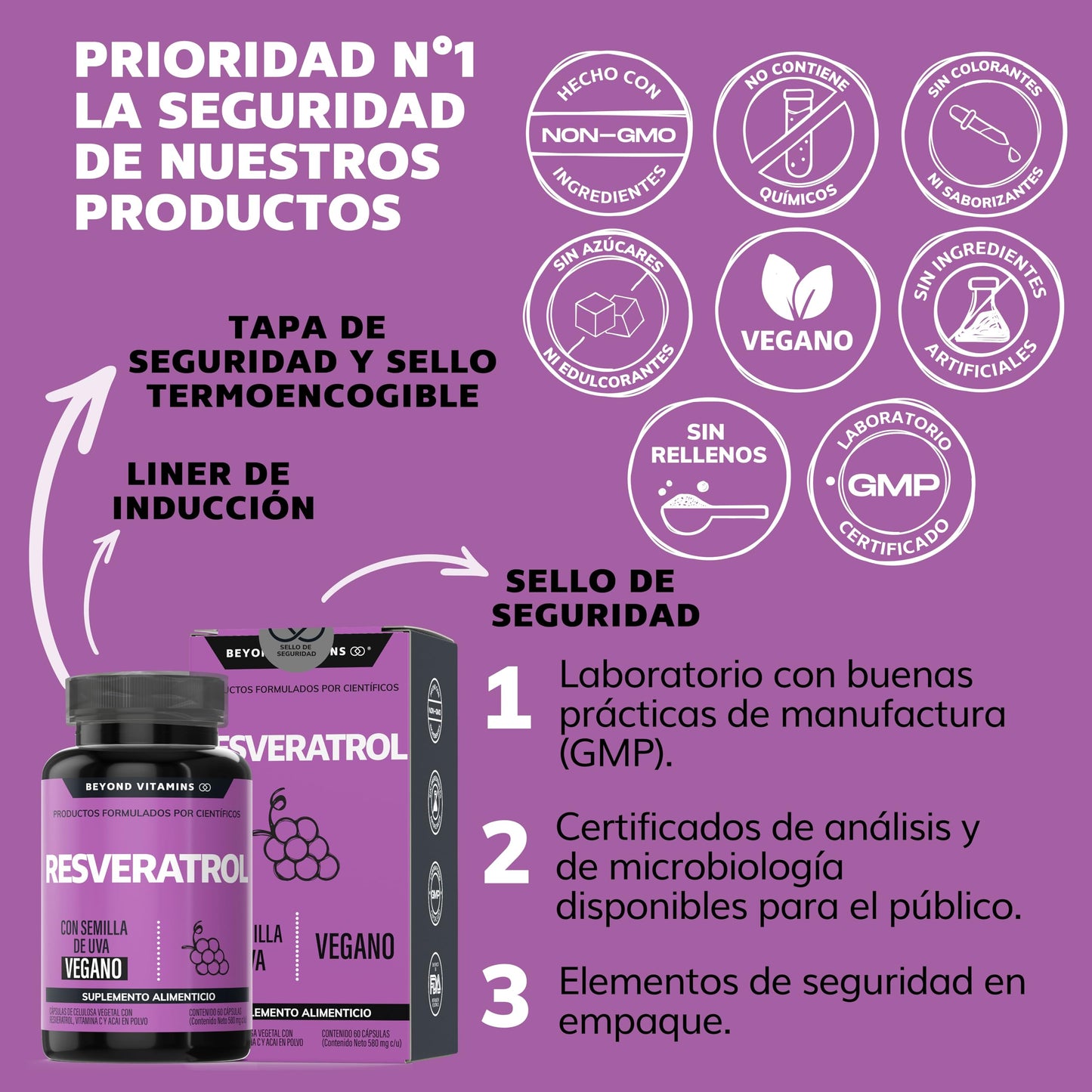 Suplemento Trans-Resveratrol Vegano con Pimienta Negra y Vitamina C para Mejor Absorción