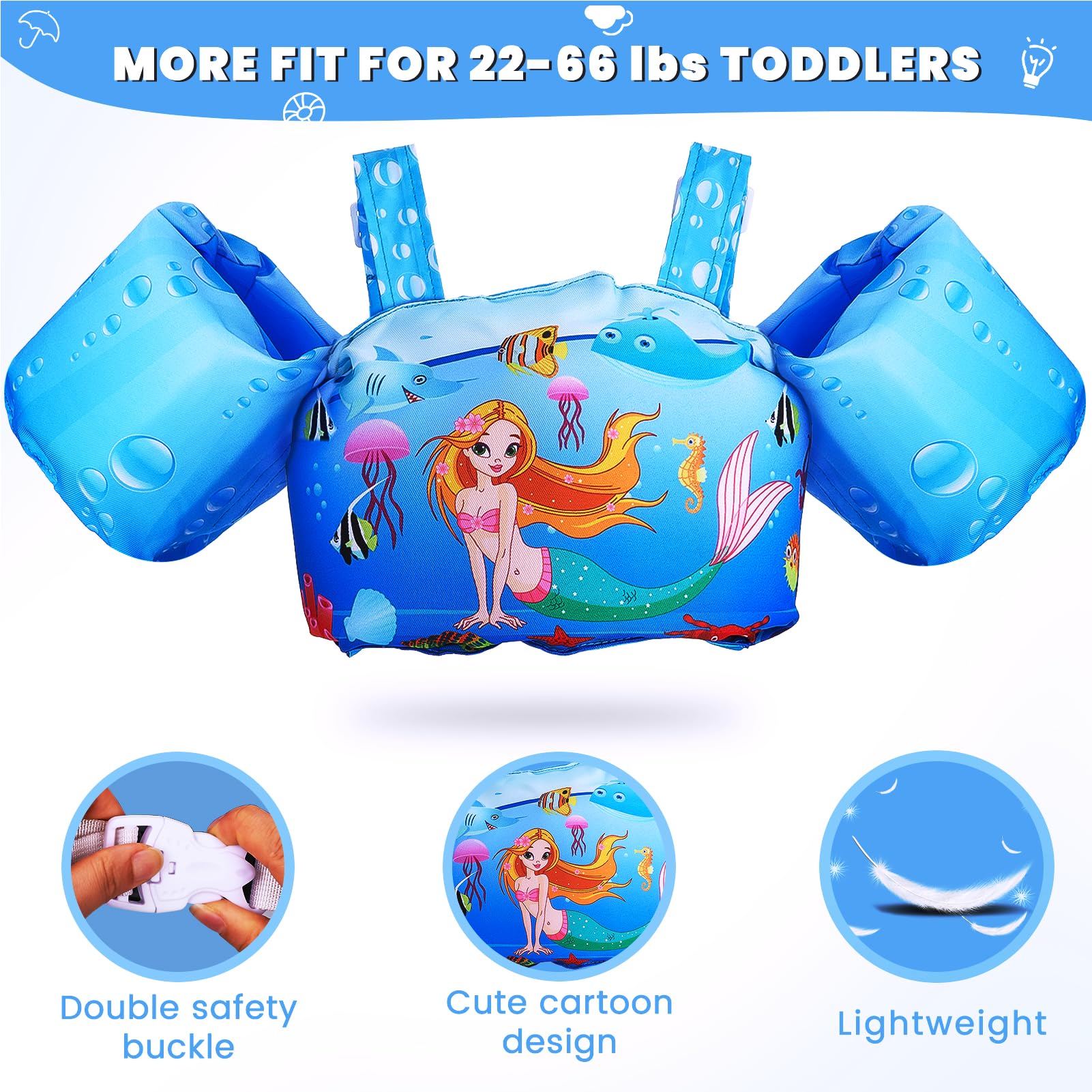 Chaleco de natación para niños y niñas de 22 a 65 libras, flotadores para niños con alas de agua, chamarra de natación para niños pequeños, chaleco de piscina para niños de 2 a 7 años