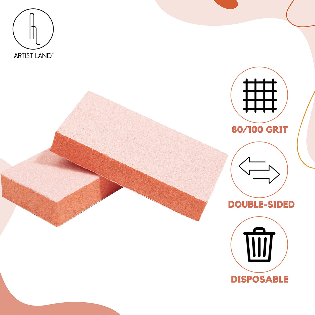 Artist Land Set de 50 Bloques Pulidores de Uñas Slim Orange(Grano 80/100) - Calidad Profesional para Salón. Ideales para La Preparación de Uñas Antes de La Aplicación de Esmalte, Gel O Acrílico. Bloqu