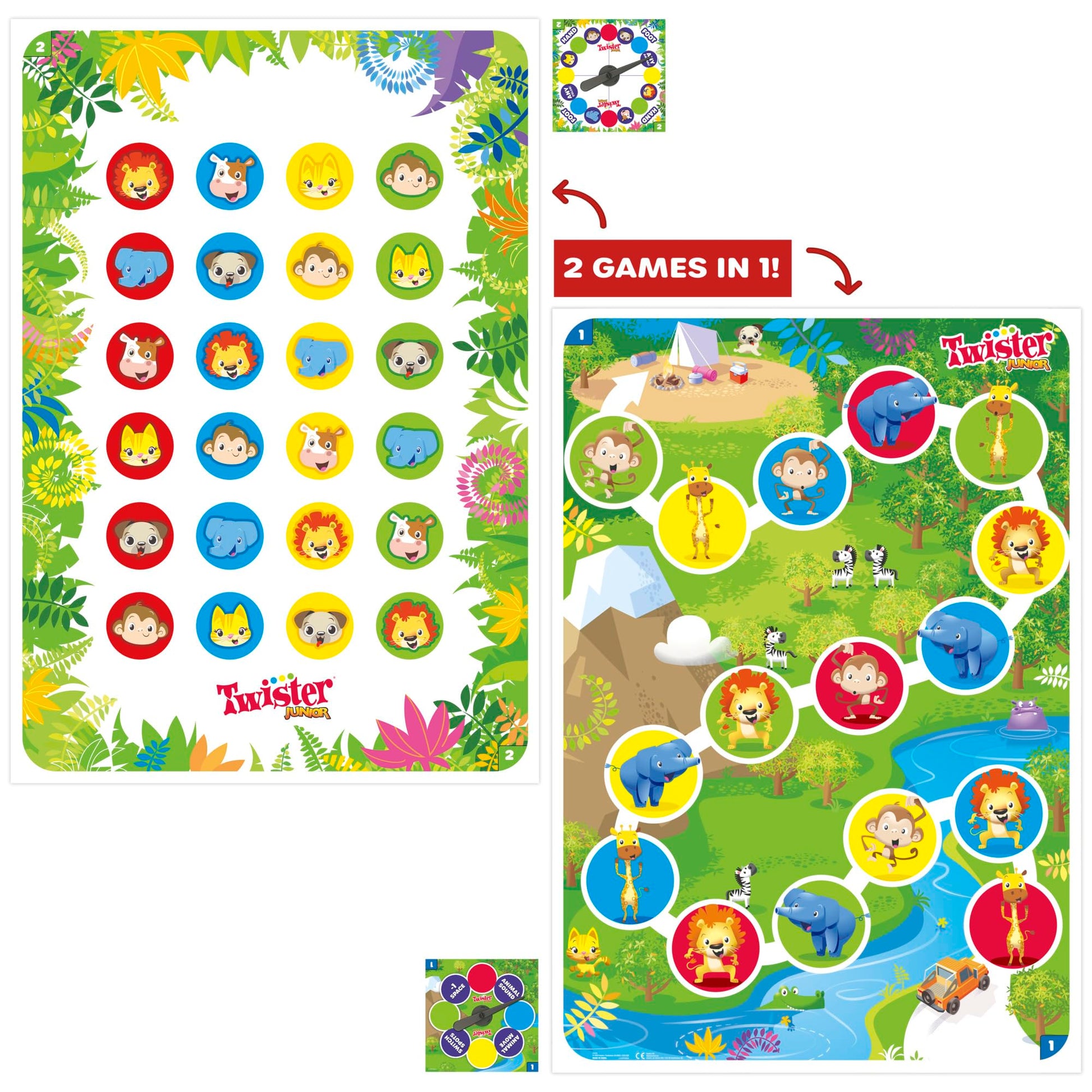 Hasbro Gaming Twister Junior Game, Animal Adventure - Tapete de 2 Caras, 2 Juegos en 1, Juego de Fiesta para niños de 3 años en adelante y 2 a 4 Jugadores (Exclusivo de Amazon)