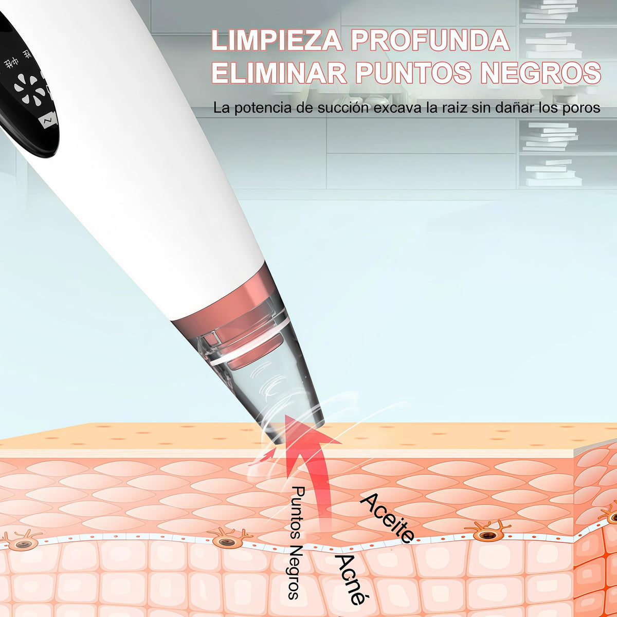 Removedor de Espinillas y Puntos Negros con 6 Sondas y Pantalla LED - Limpiador de Poros Recargable USB con 4 Accesorios para Acné, 3 Modos de Succión, Aspiradora Facial para Cuidado de la Piel