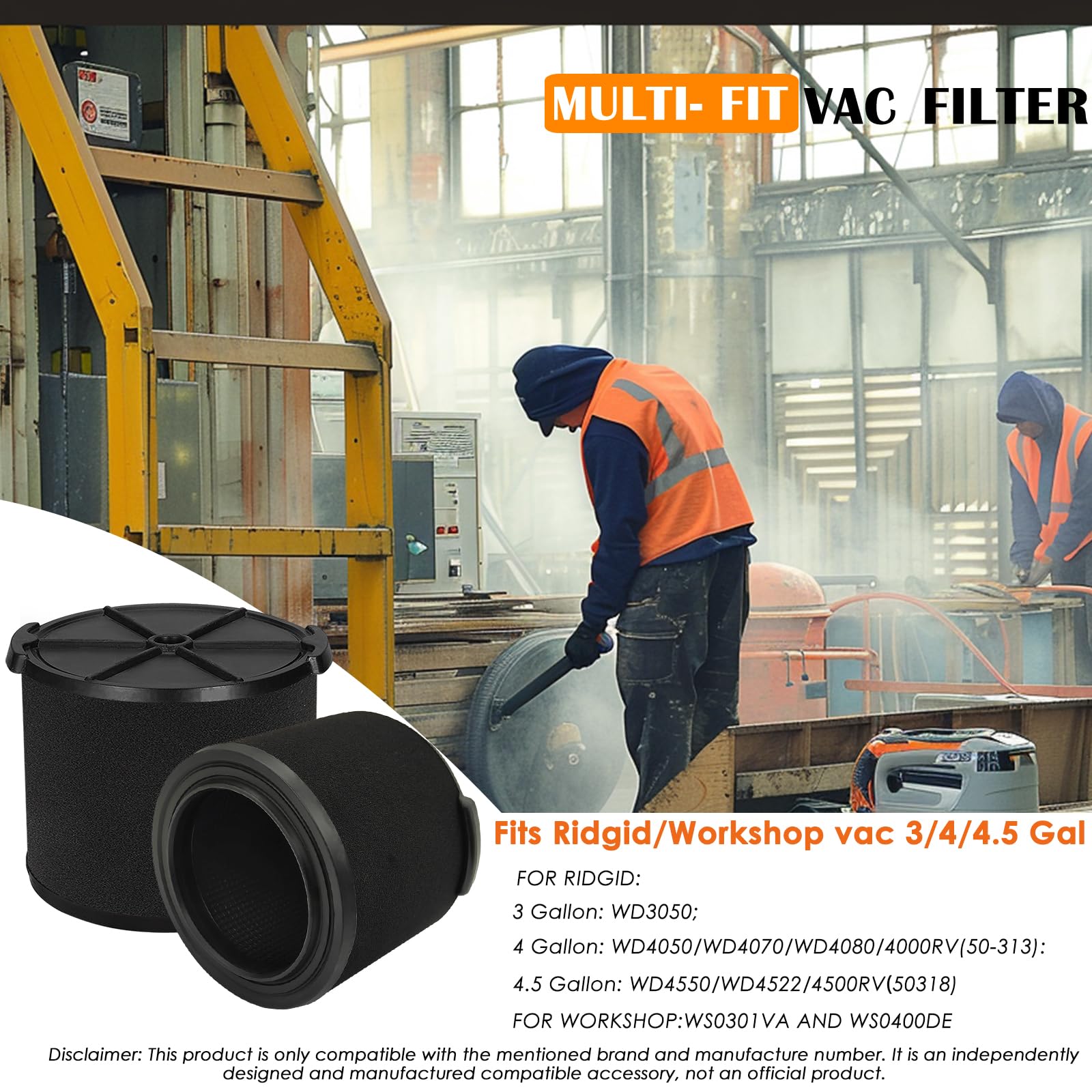 LVJUSEN VF3700 / WS14045F - Filtro de repuesto para Ridgid/Taller de aplicación húmeda al aspiradora, filtros de espuma de 3/4/4.5 galones rígidos y secos en húmedo, filtro de recogida en húmedo