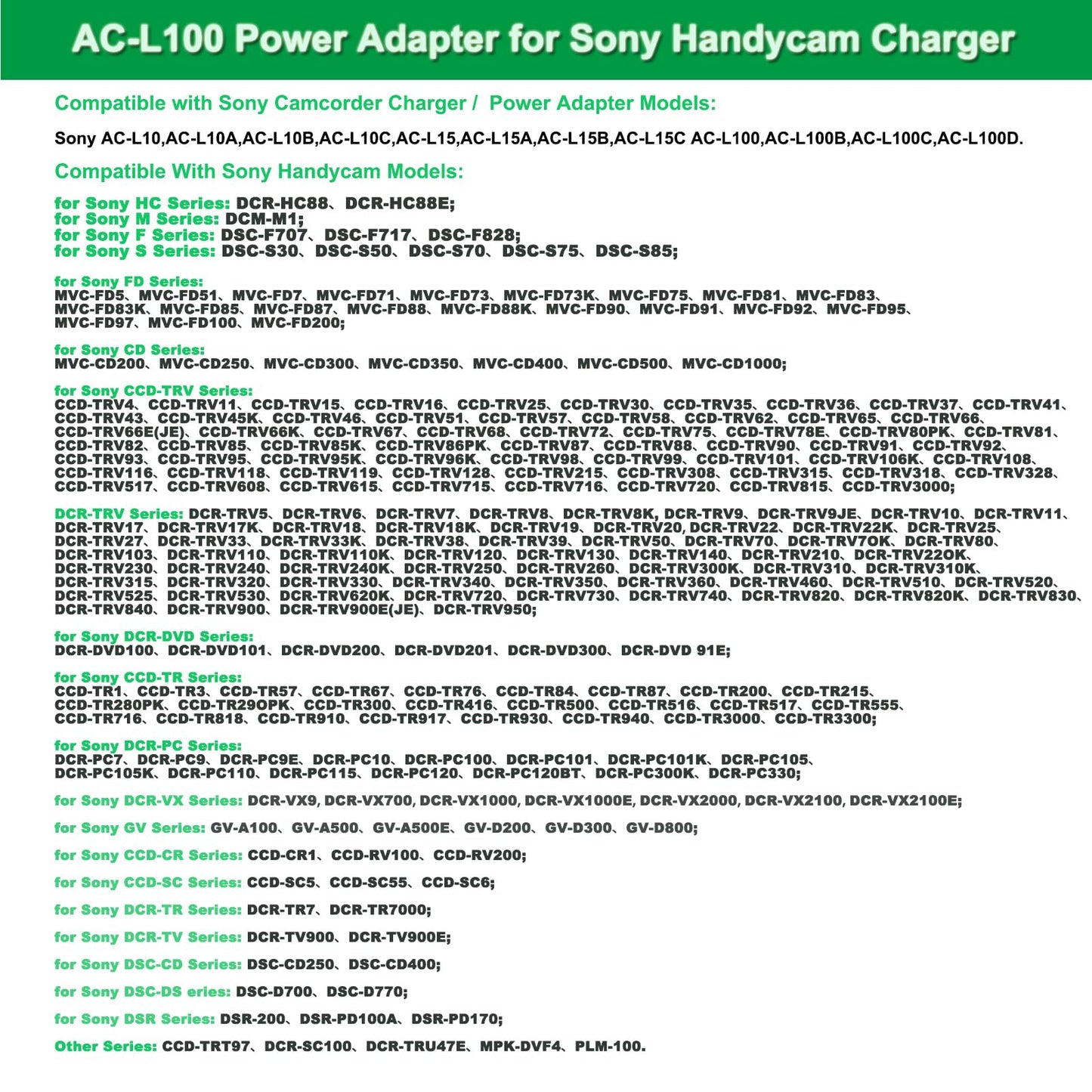 Gonine AC-L100 Replacement Camera AC Adapter for Sony AC-L100, AC-L15, AC-L10, AC-15A, AC-L10A, Charger for Sony Cybershot DCR-TRV MVC-FD DSC-S30 DSC-F707 DSC-F717 DSC-F828