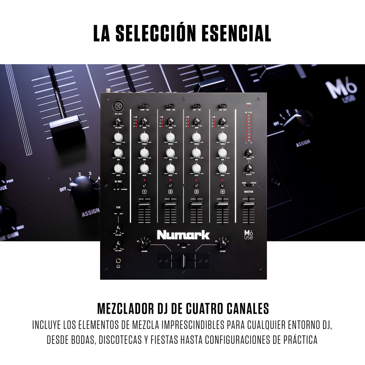 Mezclador DJ Numark M6 USB con Interfaz de Audio Integrada y Crossfader Reemplazable