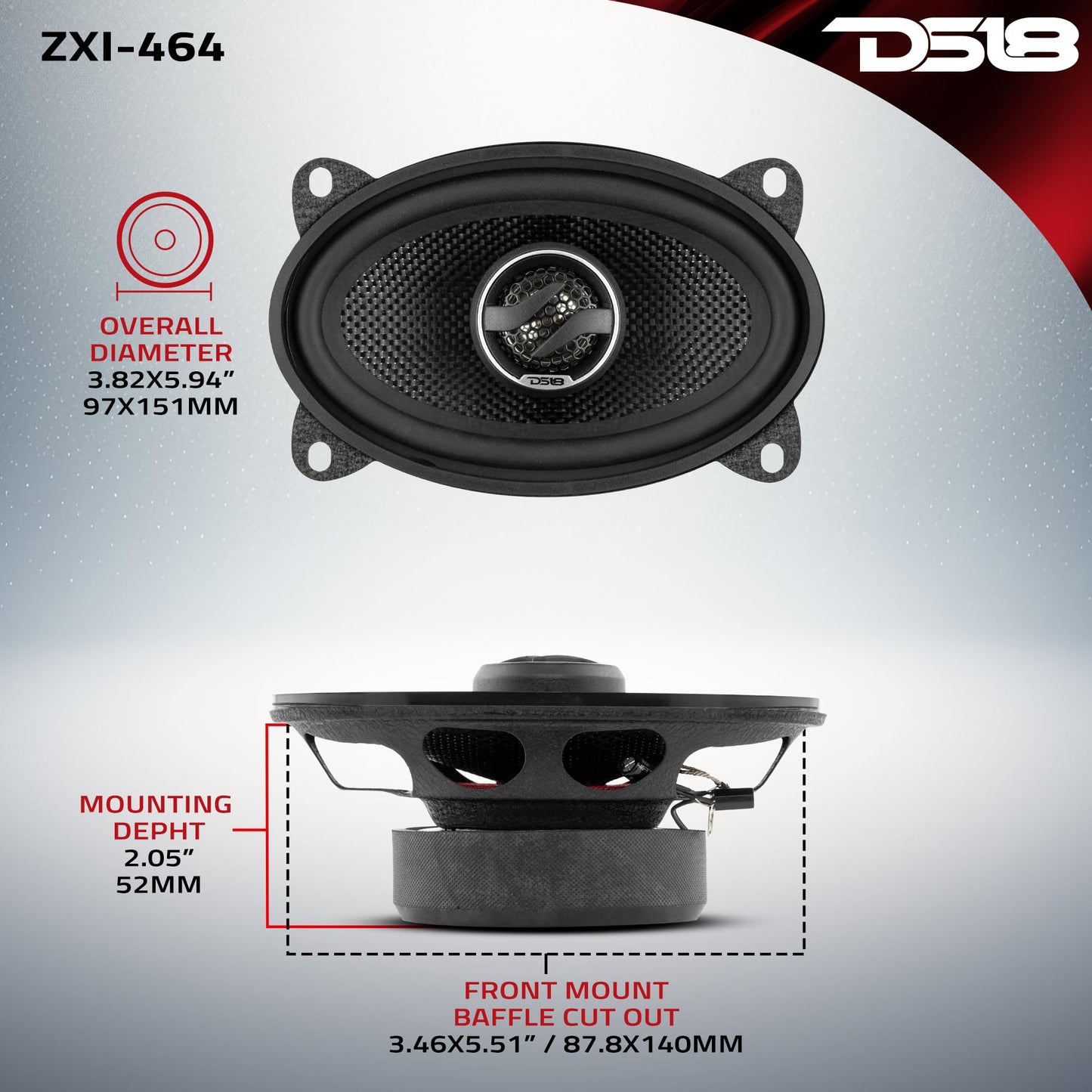 DS18 ZXI-464 Elite - Altavoces coaxiales de Audio para Coche de 2 vías con Cono Kevlar 120 vatios 4 ohmios (2 Altavoces)