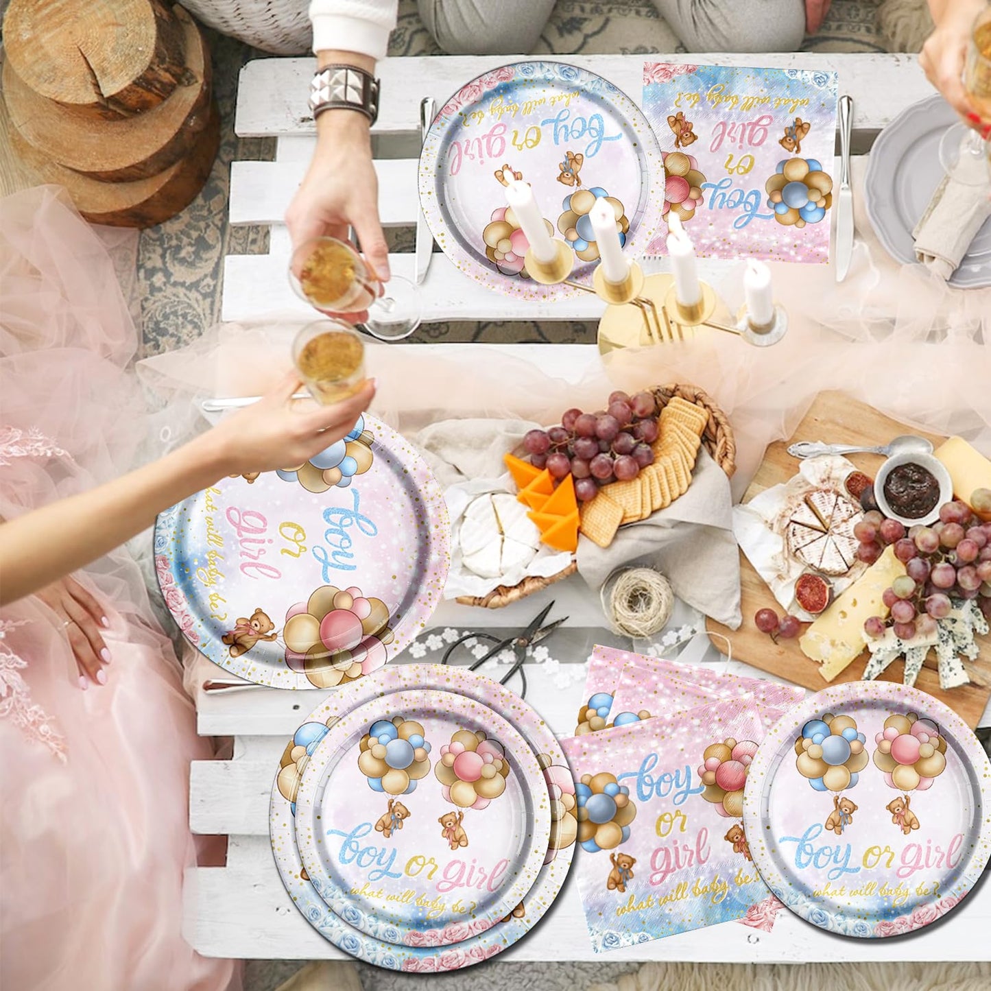 Decoración de revelación de género de oso - Vajilla de revelación de género de oso rosa y azul, suministros de servilletas, platos y servilletas para decoración de baby shower para 20 invitados