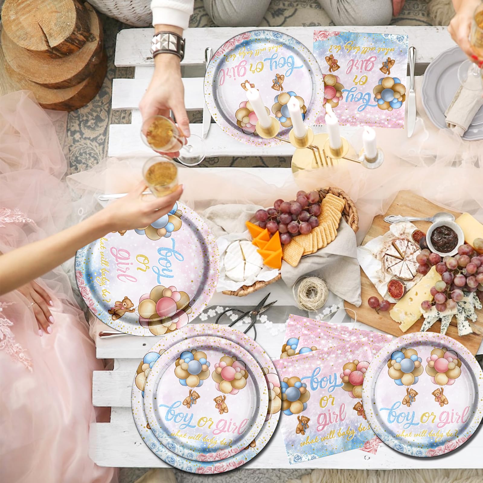 Decoración de revelación de género de oso - Vajilla de revelación de género de oso rosa y azul, suministros de servilletas, platos y servilletas para decoración de baby shower para 20 invitados