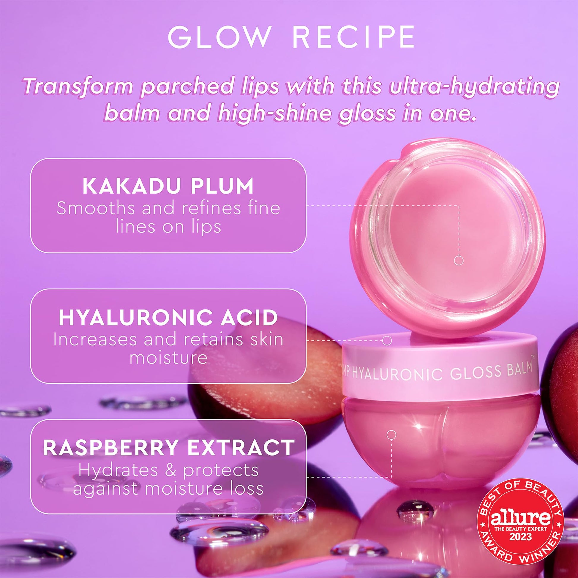 Glow Recipe- Bálsamo labial Plum Plump con ácido hialurónico: mascarilla labial de noche, tratamiento labial o hidratante de alto brillo
