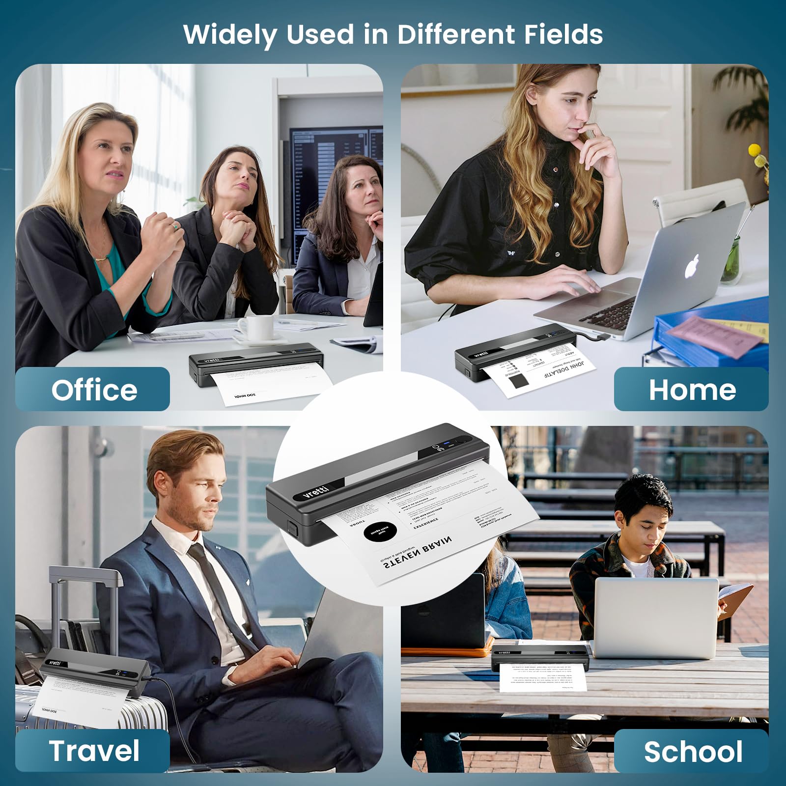 Vretti Impresora portátil inalámbrica para viajes, impresora sin tinta PB821, impresoras térmicas móviles A4, compatible con teléfono y portátil, compatible con 8.5 x 11 letras de EE. UU., etc. para