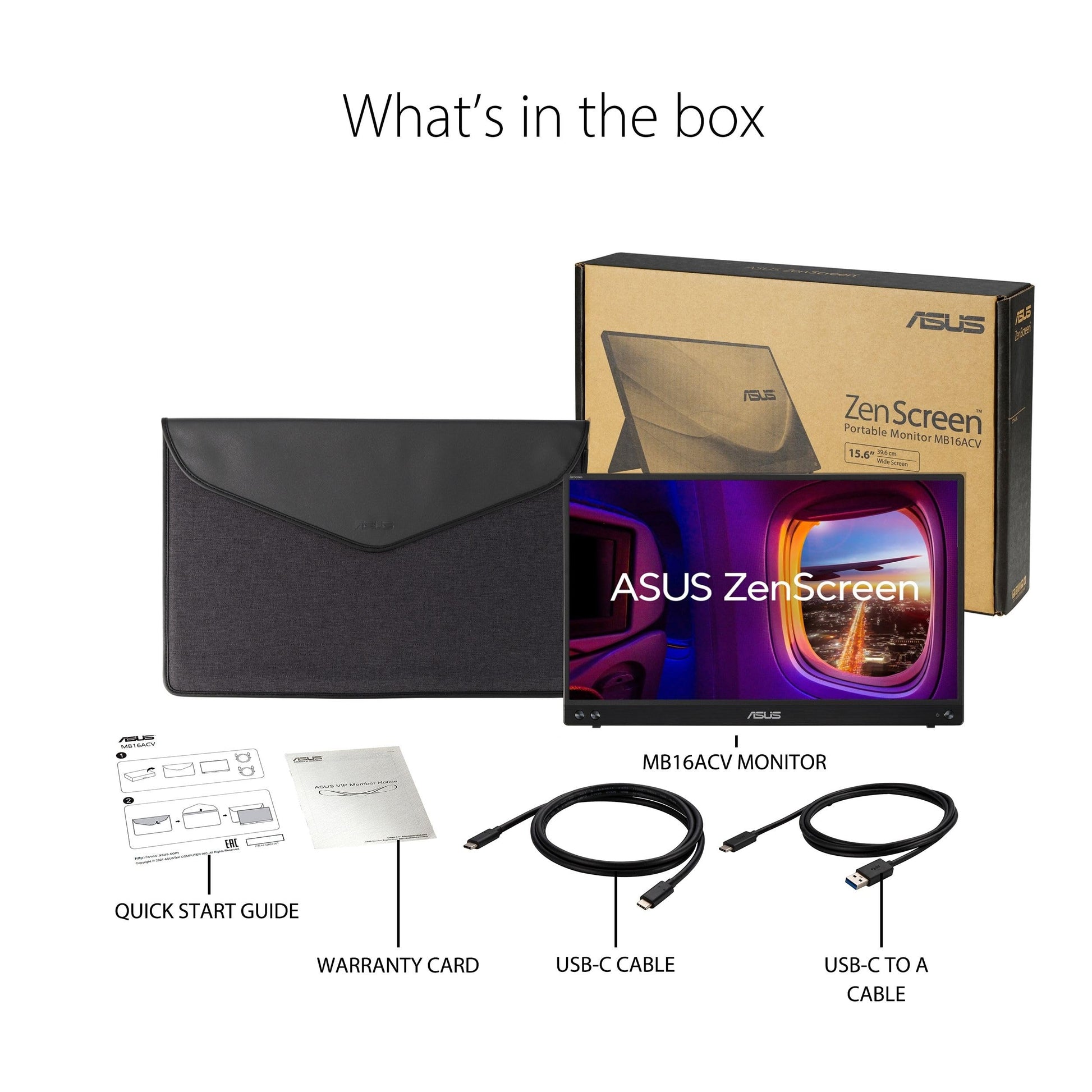ASUS ZenScreen 1080P - Monitor portátil 15.6" (MB16ACVR) - Full HD, IPS, cuidado de los ojos, sin parpadeo, filtro de luz azul, soporte, suministro de energía USB-C, para laptop, PC, teléfono, consola