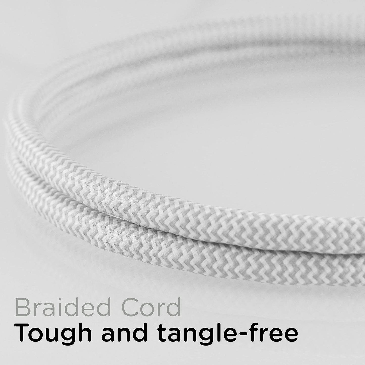 Cordinate Designer 37914 Cable de extensión de 3 Salidas con protección contra sobretensiones, Gris, Cable de Tela Decorativa Trenzada, 10 pies